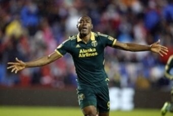 Nov 29, 2015; Dallas, TX, USA; Portland Timbers forward Fanendo Adi (9) celebrates scoring a goal in against FC Dallas in the second half of leg two of the Western Conference championship at Toyota Stadium. The matched ends in 2-2 draw. The Timbers advanc