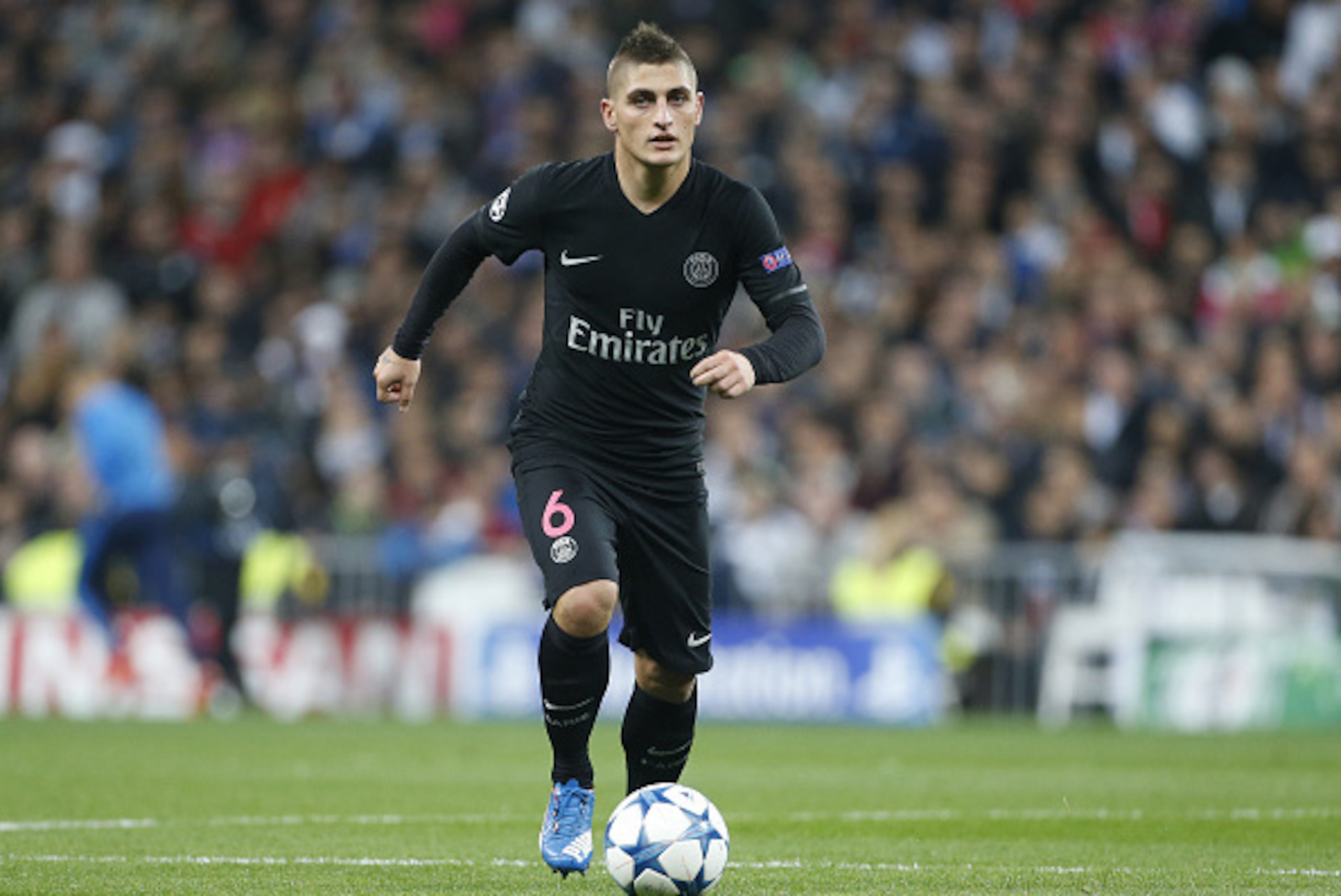 MADRID, SPAIN - NOVEMBER 3: Marco Verratti of PSG in action during the UEFA Champions League match between Real Madrid and Paris Saint-Germain (PSG) at Santiago Bernabeu stadium on November 3, 2015 in Madrid, Spain. (Photo by Jean Catuffe/Getty Images) MADRID, SPAIN - NOVEMBER 3: Marco Verratti of PSG in action during the UEFA Champions League match between Real Madrid and Paris Saint-Germain (PSG) at Santiago Bernabeu stadium on November 3, 2015 in Madrid, Spain. (Photo by Jean Catuffe/Getty Images)