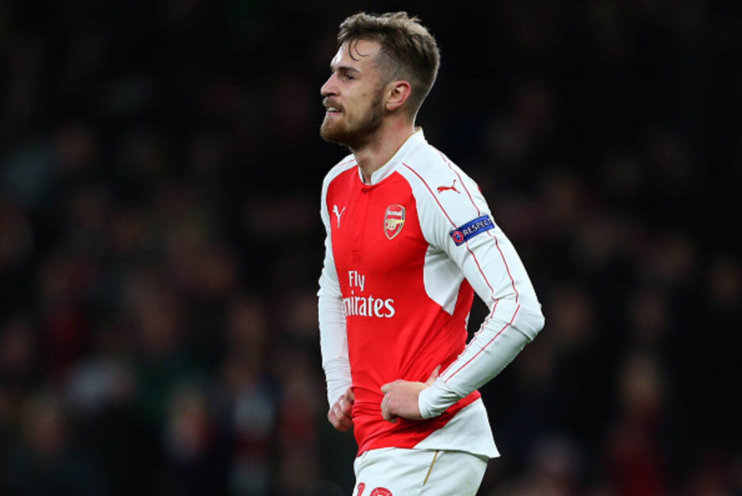LONDON, ENGLAND - NOVEMBER 24:  Aaron Ramsey of Arsenal during the UEFA Champions League match between Arsenal and Dinamo Zagreb at the Emirates Stadium on November 24, 2015 in London, United Kingdom.  (Photo by Catherine Ivill - AMA/Getty Images)