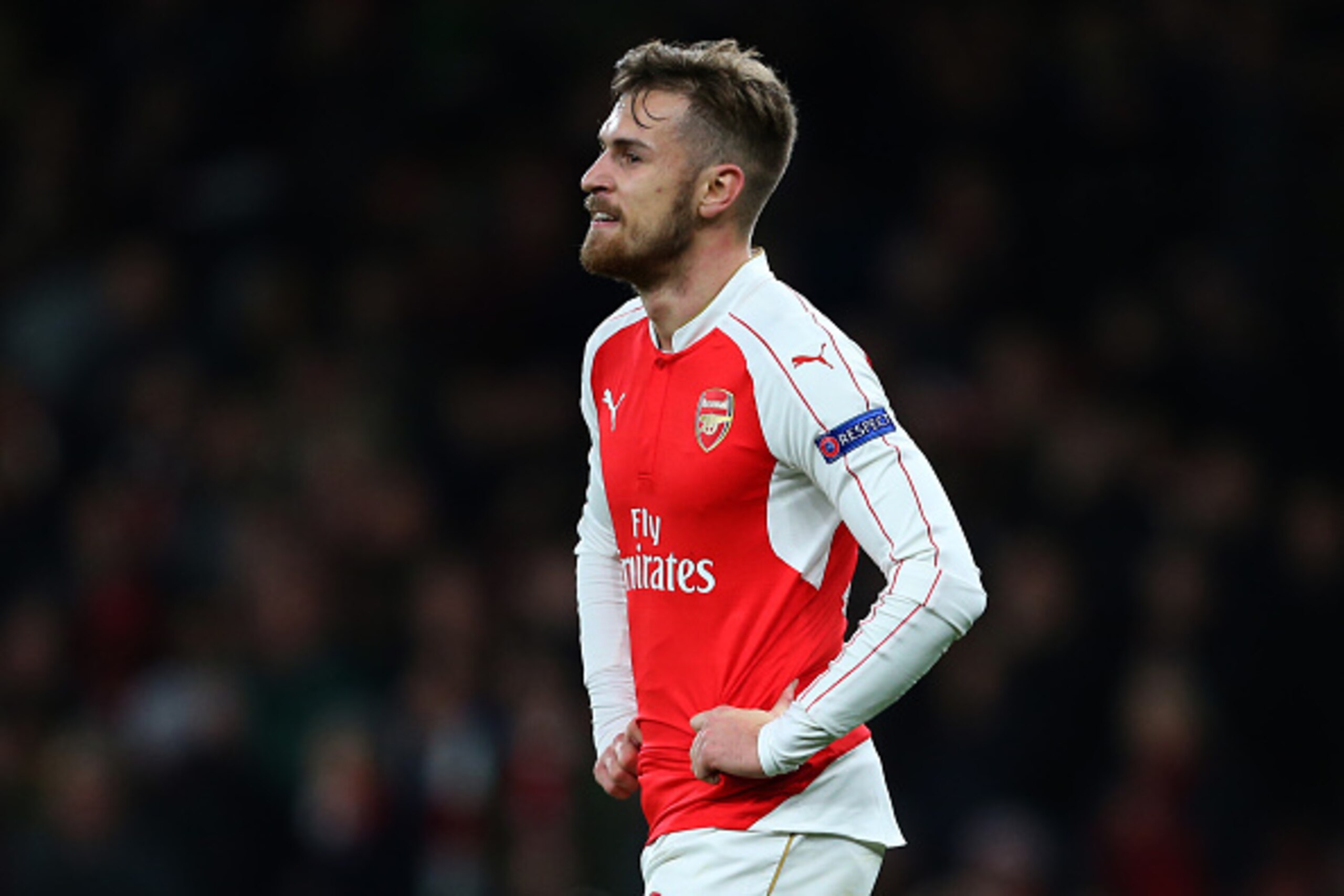 LONDON, ENGLAND - NOVEMBER 24:  Aaron Ramsey of Arsenal during the UEFA Champions League match between Arsenal and Dinamo Zagreb at the Emirates Stadium on November 24, 2015 in London, United Kingdom.  (Photo by Catherine Ivill - AMA/Getty Images)