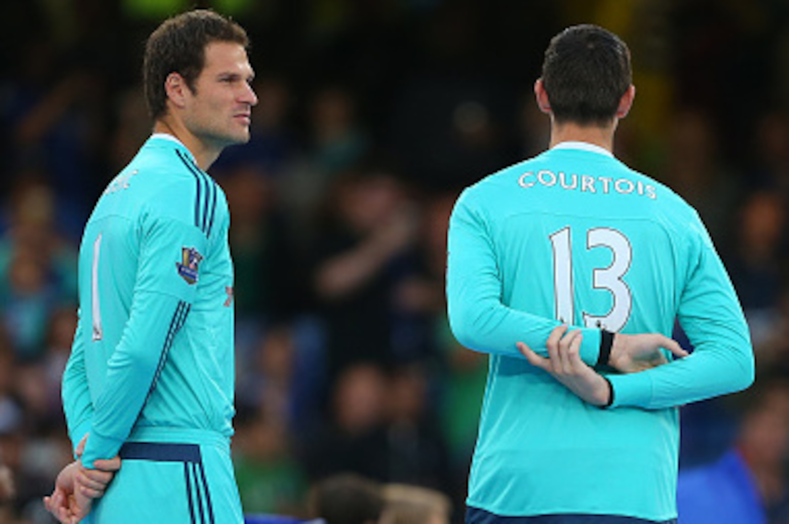 LONDON, ENGLAND - AUGUST 03: Asmir Begovic stands with Thibaut Courtois and Jamal Blackman of Chelsea during the pre-season friendly between Chelsea and Fiorentina at Stamford Bridge on August 5, 2015 in London, England. (Photo by Catherine Ivill - AMA/ LONDON, ENGLAND - AUGUST 03: Asmir Begovic stands with Thibaut Courtois and Jamal Blackman of Chelsea during the pre-season friendly between Chelsea and Fiorentina at Stamford Bridge on August 5, 2015 in London, England. (Photo by Catherine Ivill - AMA/