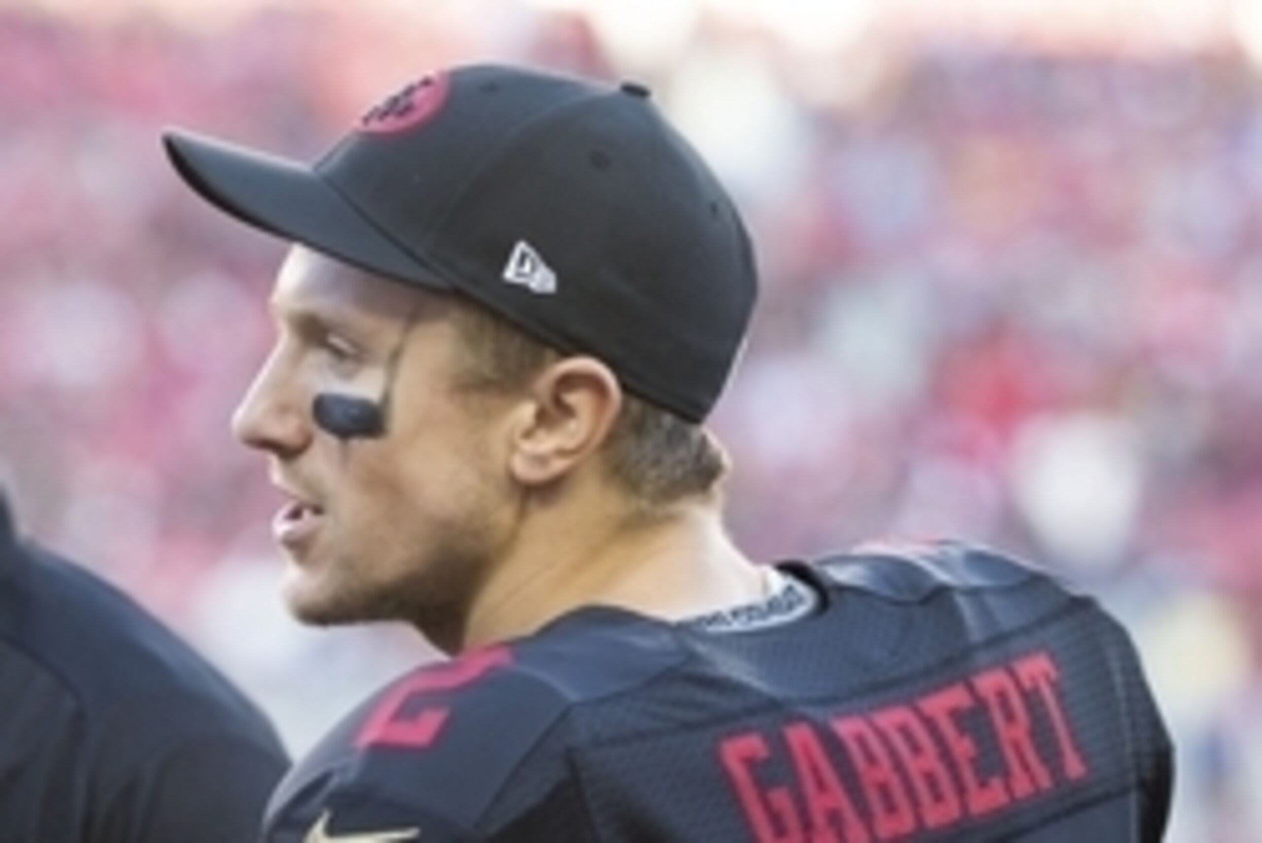 Nov 29, 2015; Santa Clara, CA, USA; San Francisco 49ers quarterback Blaine Gabbert (2) on the sideline during the third quarter against the Arizona Cardinals at Levi's Stadium. The Arizona Cardinals defeated the San Francisco 49ers 19-13. Mandatory Credit