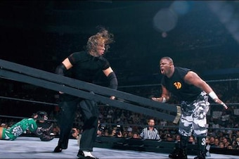 Matt Hardy smashes D-Von Dudley with a ladder.