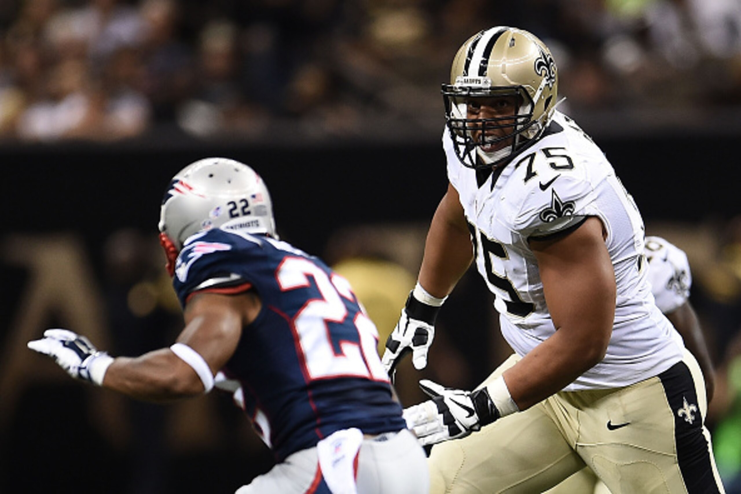 NEW ORLEANS, LA - AUGUST 22: Andrus Peat #75 of the New Orleans Saints blocks during a preseason game against the New England Patriots at the Mercedes-Benz Superdome on August 22, 2015 in New Orleans, Louisiana. (Photo by Stacy Revere/Getty Images) NEW ORLEANS, LA - AUGUST 22: Andrus Peat #75 of the New Orleans Saints blocks during a preseason game against the New England Patriots at the Mercedes-Benz Superdome on August 22, 2015 in New Orleans, Louisiana. (Photo by Stacy Revere/Getty Images)