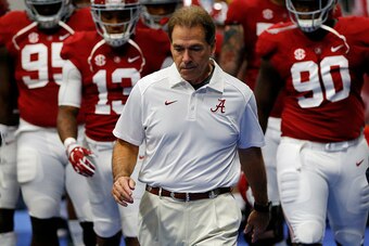 ATLANTA, GA - DECEMBER 5: Head coach Nick Saban of the Alabama Crimson Tide walks on the field against the Florida Gators before the SEC Championship at the Georgia Dome on December 5, 2015 in Atlanta, Georgia. (Photo by Kevin C. Cox/Getty Images)