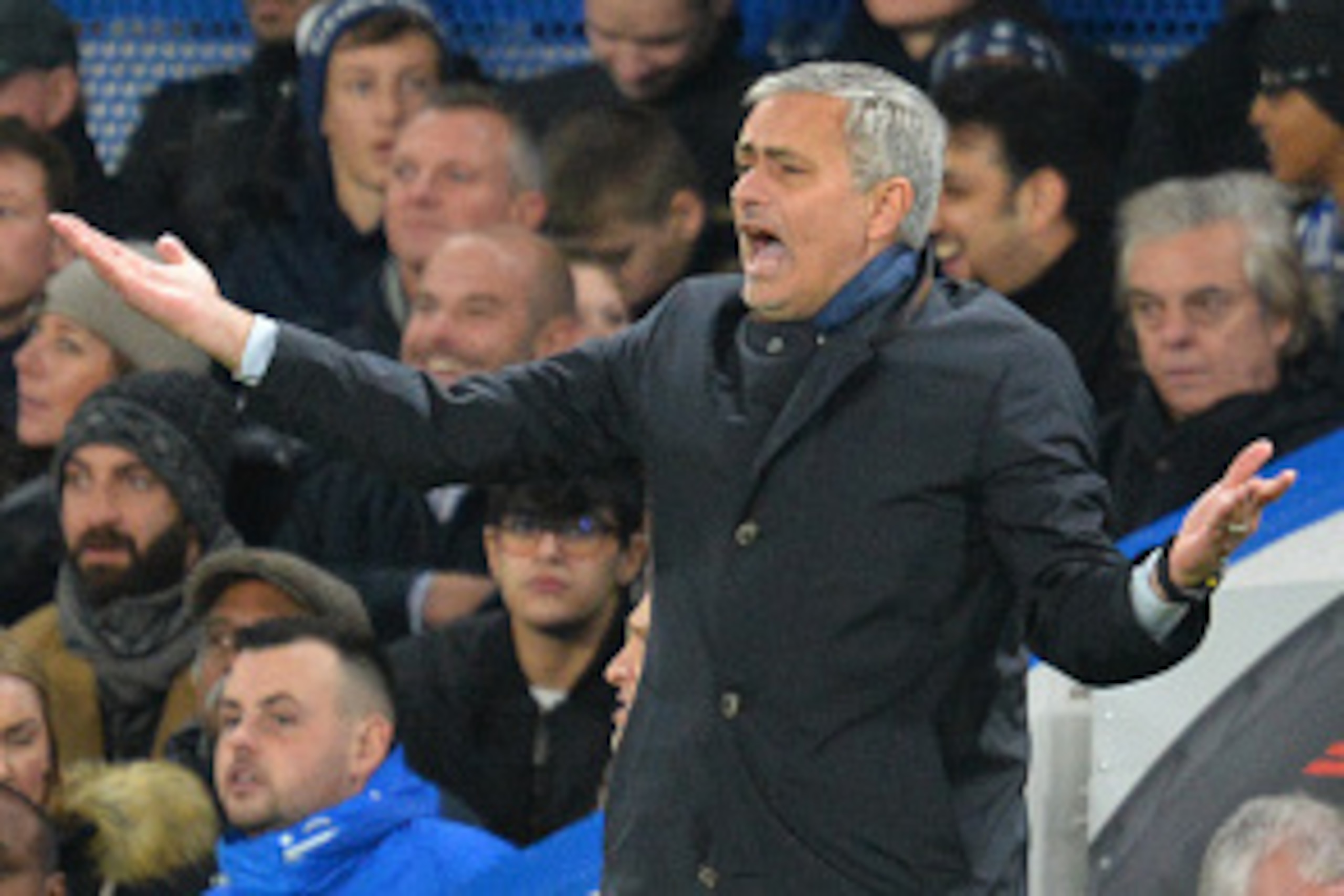 Chelsea's Portuguese manager Jose Mourinho reacts during the English Premier League football match between Chelsea and Bournemouth at Stamford Bridge in London on December 5, 2015.   AFP PHOTO / GLYN KIRK

RESTRICTED TO EDITORIAL USE. No use with unauthor