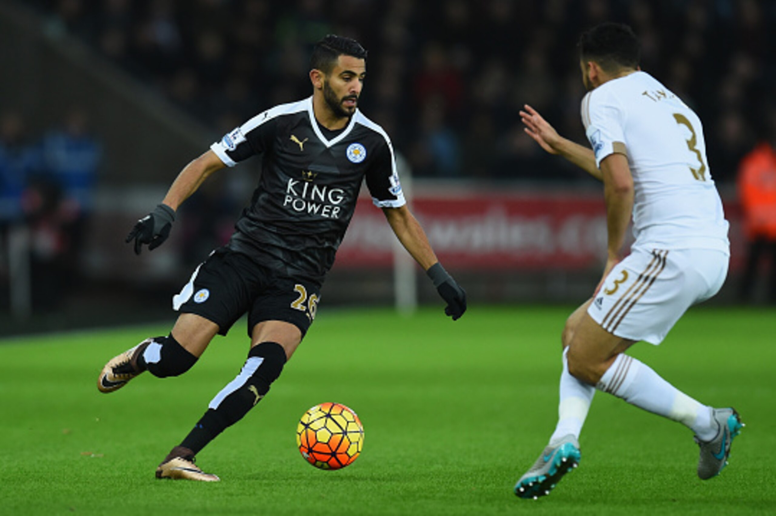 SWANSEA, WALES - DECEMBER 05: Leicester player Riyad Mahrez in action during the Barclays Premier League match between Swansea City and Leicester City at Liberty Stadium on December 5, 2015 in Swansea, Wales. (Photo by Stu Forster/Getty Images) SWANSEA, WALES - DECEMBER 05: Leicester player Riyad Mahrez in action during the Barclays Premier League match between Swansea City and Leicester City at Liberty Stadium on December 5, 2015 in Swansea, Wales. (Photo by Stu Forster/Getty Images)