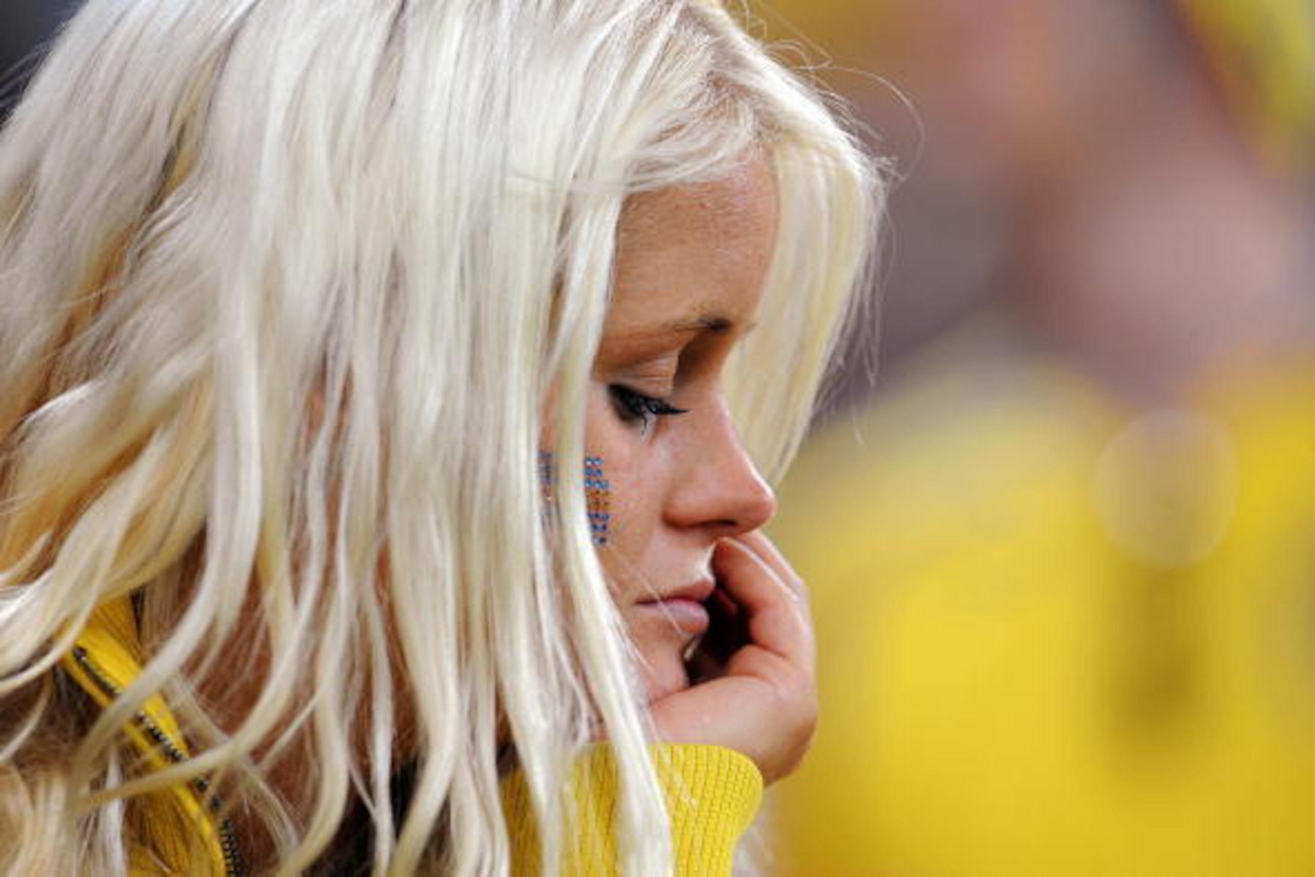 A Swedish supporter looks dejected at the end of the Euro 2008 Championships Group D football match Russia vs. Sweden on June 18, 2008 at the Tivoli Neu stadium in Innsbruck. Russia won 2-0 and will play the quarter final against the Netherlands on June 2