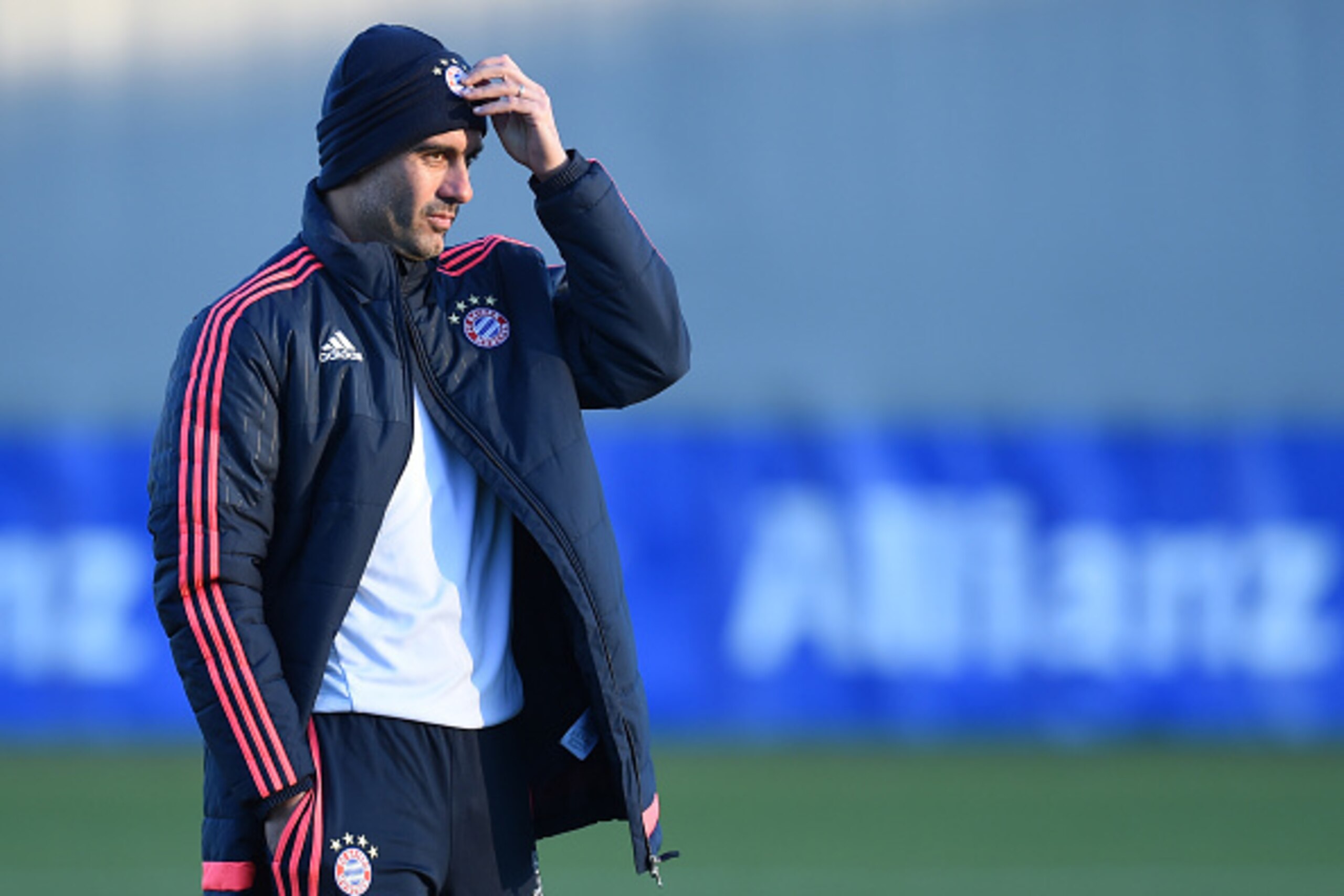 Bayern Munich's Spanish headcoach Pep Guardiola watches his players during the training session on the eve of the UEFA Champions League Group F football match between Bayern Munich and Olympiakos Piraeus in Munich, southern Germany, on November 23, 2015. Bayern Munich's Spanish headcoach Pep Guardiola watches his players during the training session on the eve of the UEFA Champions League Group F football match between Bayern Munich and Olympiakos Piraeus in Munich, southern Germany, on November 23, 2015.