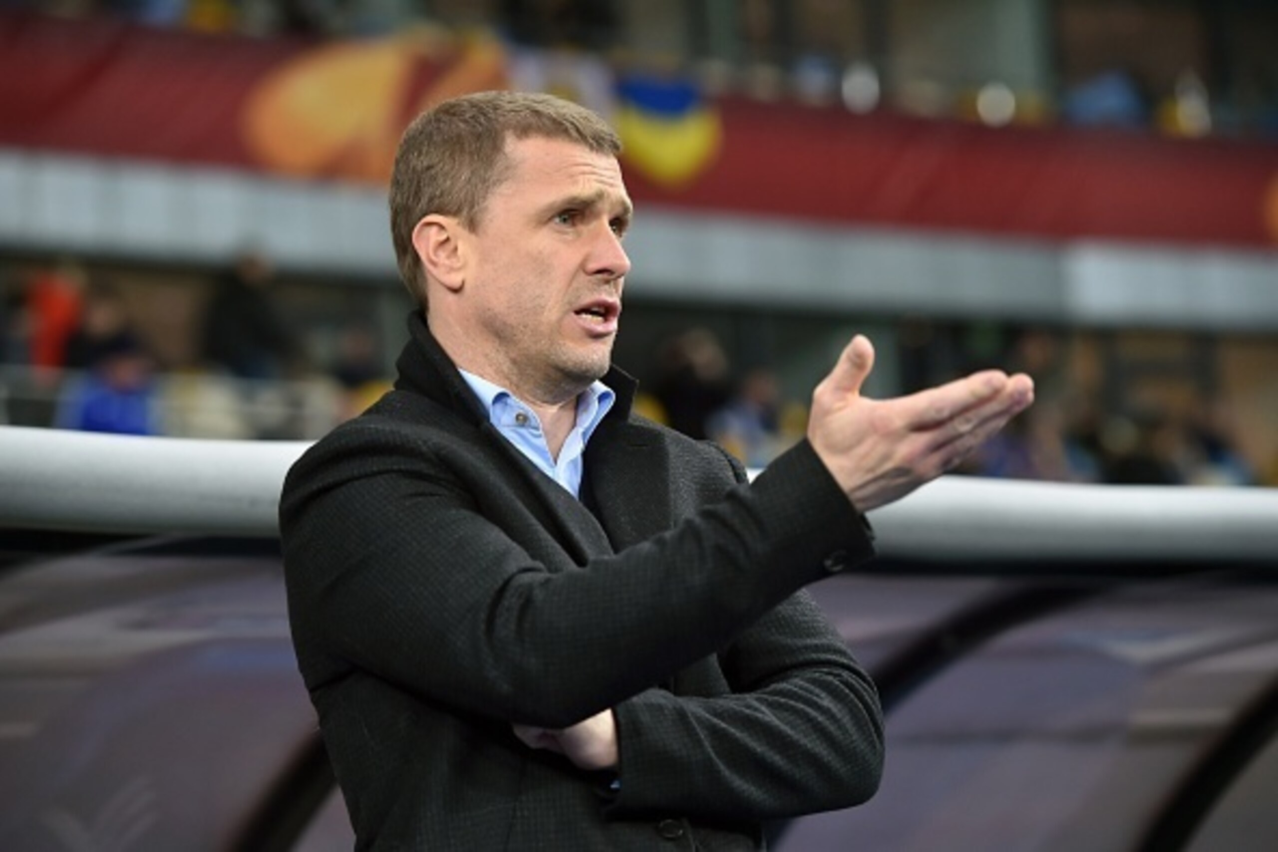 Dynamo Kiev's coach Serhiy Rebrov reacts during the UEFA Europa League round of 16 football match between Dynamo Kiev and Everton in Kiev on March 19, 2015. AFP PHOTO/ SERGEI SUPINSKY (Photo credit should read SERGEI SUPINSKY/AFP/Getty Images) Dynamo Kiev's coach Serhiy Rebrov reacts during the UEFA Europa League round of 16 football match between Dynamo Kiev and Everton in Kiev on March 19, 2015. AFP PHOTO/ SERGEI SUPINSKY (Photo credit should read SERGEI SUPINSKY/AFP/Getty Images)
