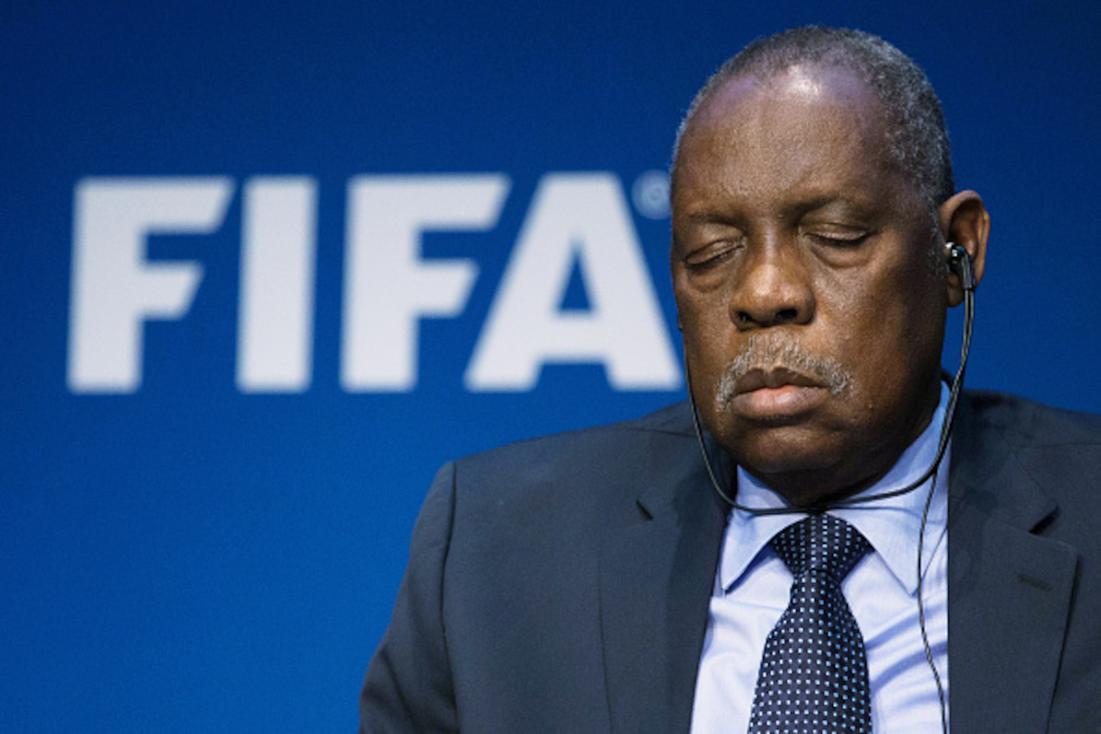 ZURICH, SWITZERLAND - DECEMBER 03: Acting FIFA President Issa Hayatou sleeps during the FIFA Executive Committee Meeting Press Conference at the FIFA headquarters on December 3, 2015 in Zurich, Switzerland. (Photo by Philipp Schmidli/Getty Images)