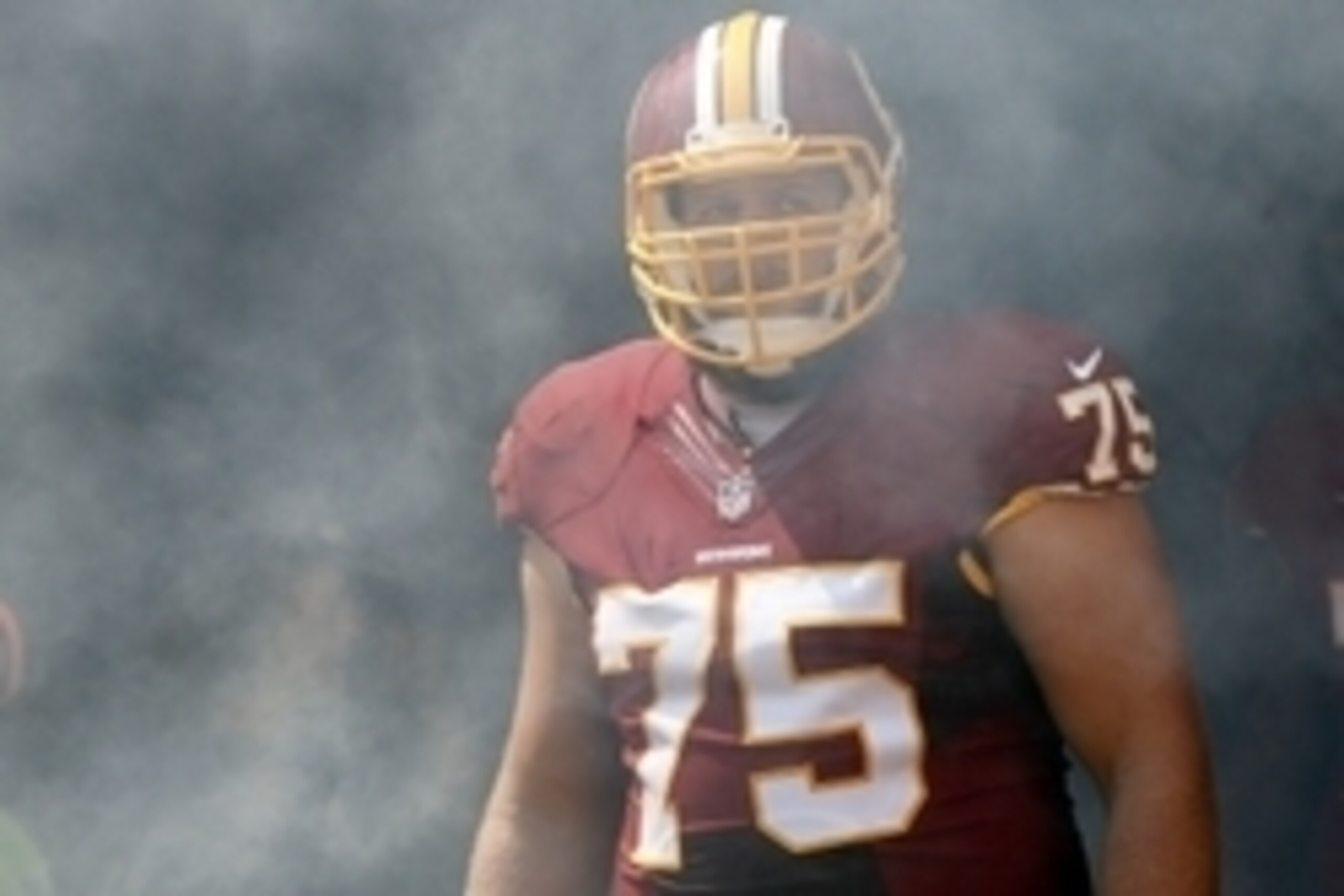 Sep 13, 2015; Landover, MD, USA; Washington Redskins offensive tackle Brandon Scherff (75) stands in the tunnel during player introductions prior to the Redskins' game against the Miami Dolphins at FedEx Field. The Dolphins won 17-10. Mandatory Credit: Ge