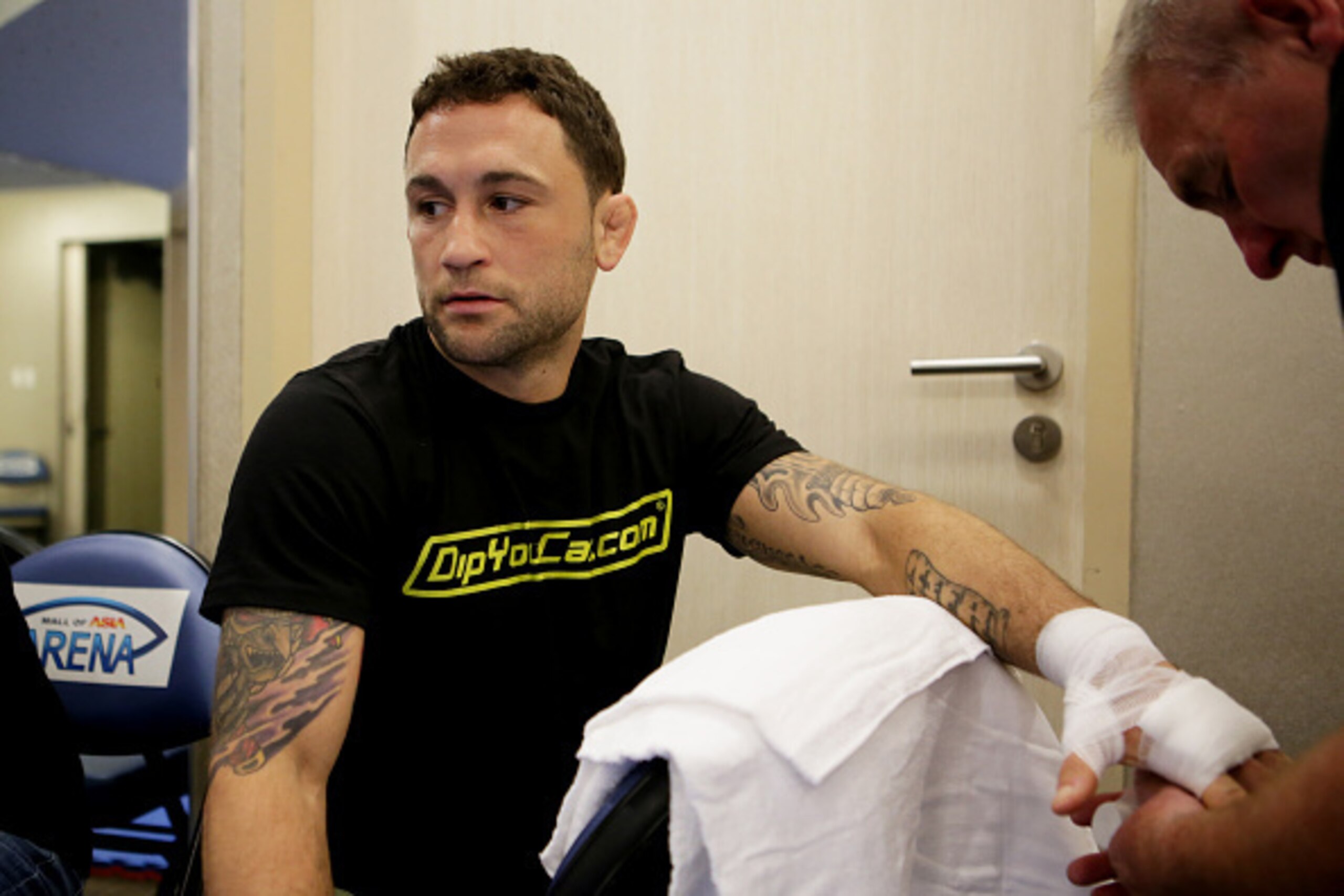 MANILA, PHILIPPINES - MAY 16: Frankie Edgar of the United States getting his hands wrapped backstage during the UFC Fight Night event at the Mall of Asia Arena on May 16, 2015 in Manila, Philippines. (Photo by Mitch Viquez/Zuffa LLC/Zuffa LLC via Getty Im