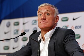 France's national football team coach Didier Deschamps gives a press conference on November 5, 2015 to announce the composition of the team prior to the upcoming matches against Germarny and England, at the headquarters of the French Federation of Footbal