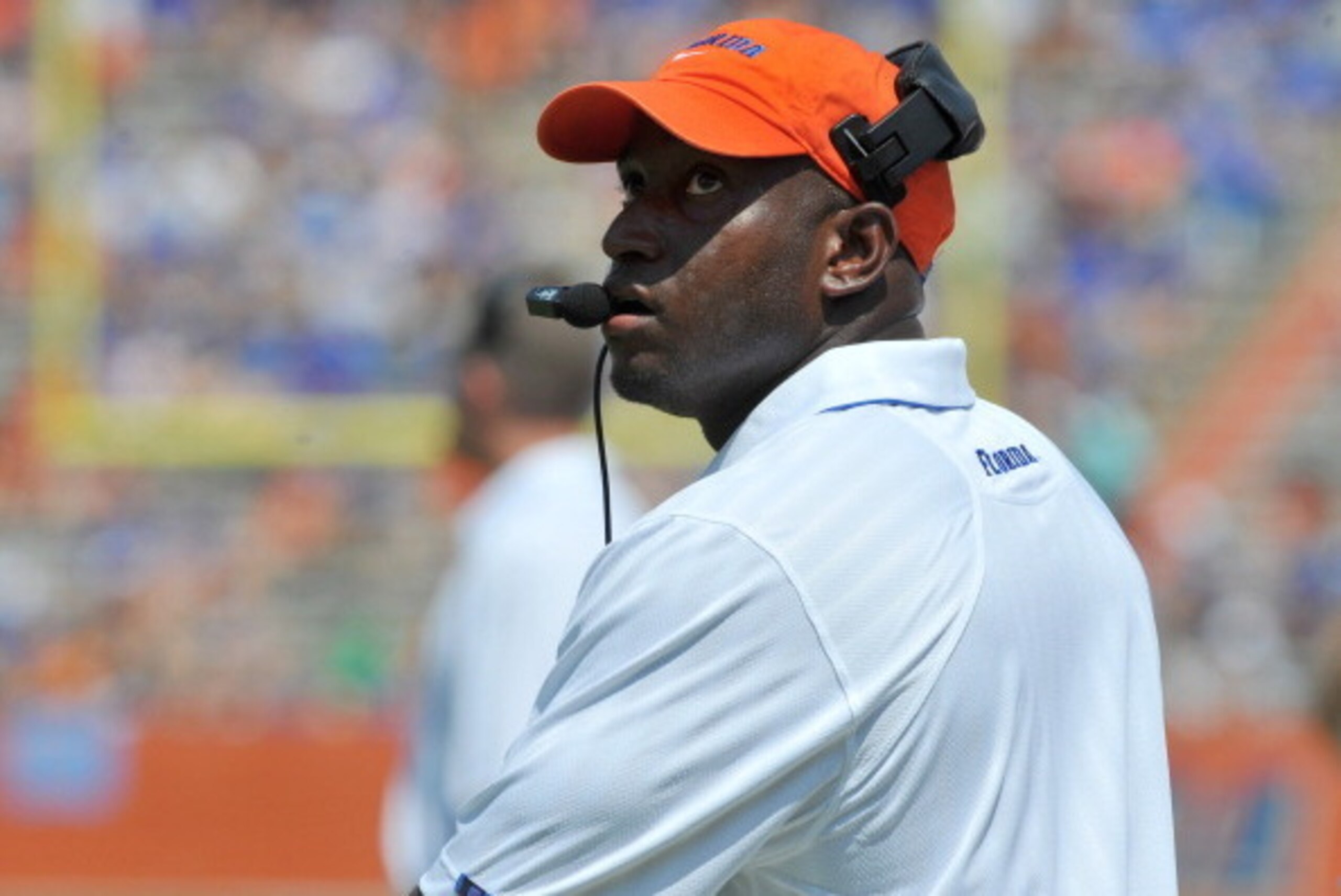 GAINESVILLE, FL - APRIL 9:  Defensive backs coach Travaris Robinson of the Florida Gators directs play during the Orange and Blue spring football game April 9, 2011 Ben Hill Griffin Stadium at Gainesville, Florida.  (Photo by Al Messerschmidt/Getty Images