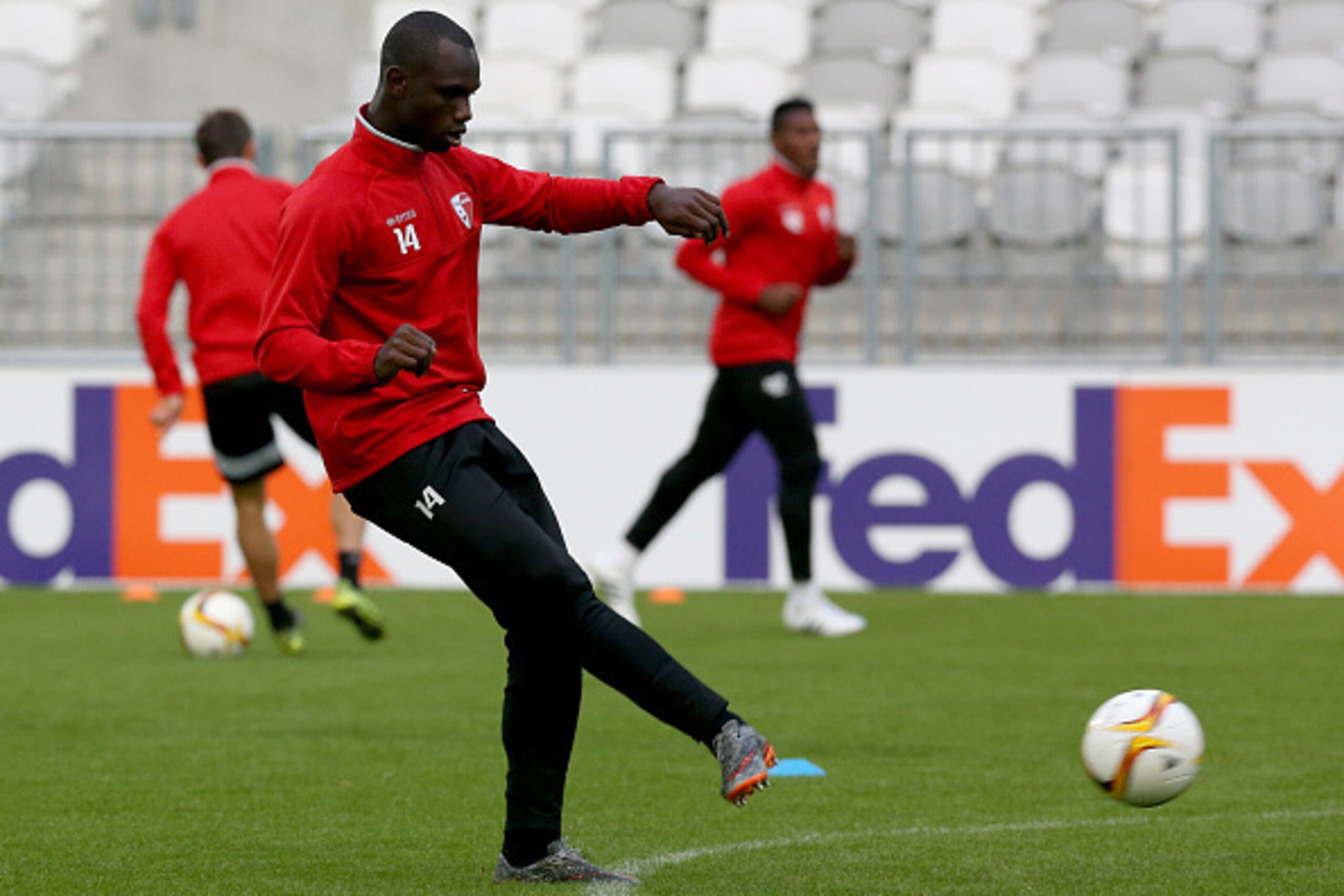 BORDEAUX, FRANCE - OCTOBER 21: FC Sion's player Moussa Konate in action during the training session ahead of their Europa League Game against FC Girondins de Bordeaux at the Matmut Stadium on October 21, 2015 in Bordeaux, France.  (Photo by Romain Perroch