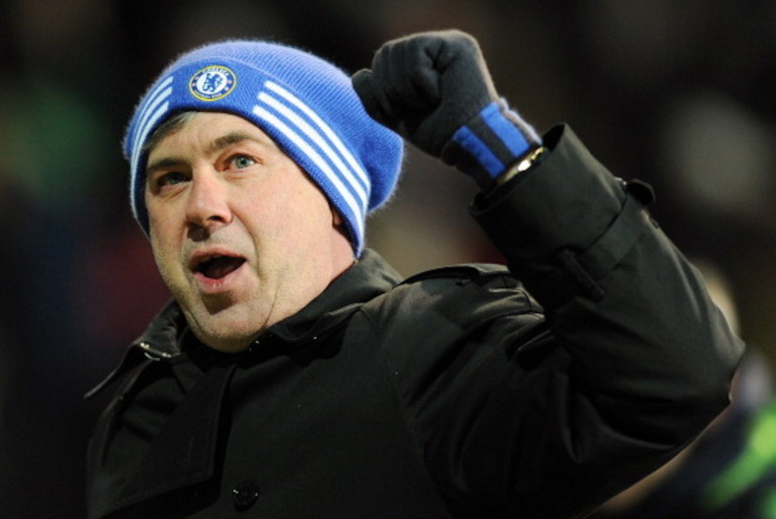 Chelsea's Manager Carlo Ancelotti gestures to the fans after the final whistle against FC Copenhagen during the Champions League round of 16 football match at the Parken Stadium in Copenhagen on February 22, 2011. Chelsea's Nicolas Anelka scored twice and