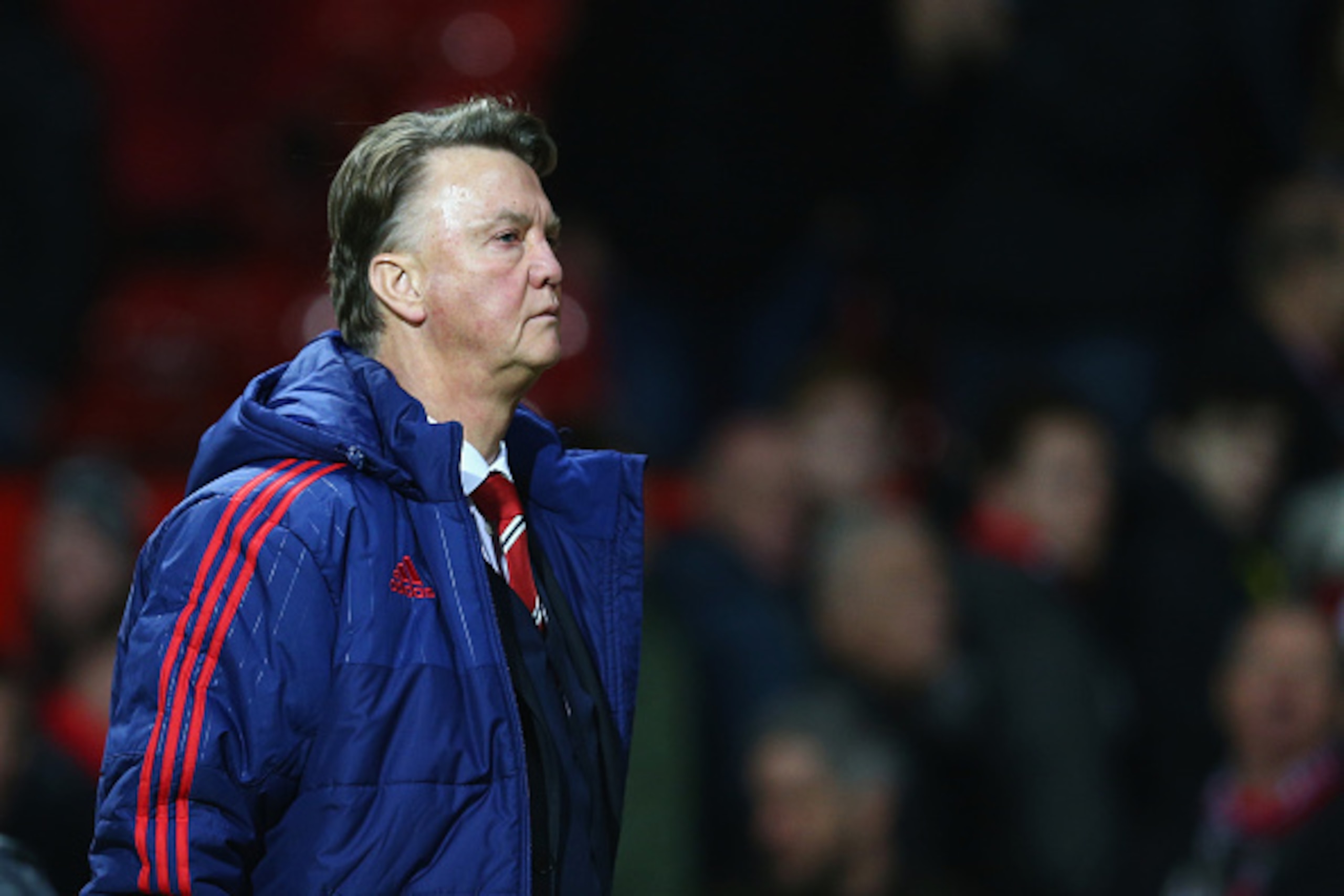 MANCHESTER, ENGLAND - DECEMBER 05:  Louis van Gaal Manager of Manchester United reacts after the Barclays Premier League match between Manchester United and West Ham United at Old Trafford on December 5, 2015 in Manchester, England.  (Photo by Clive Bruns