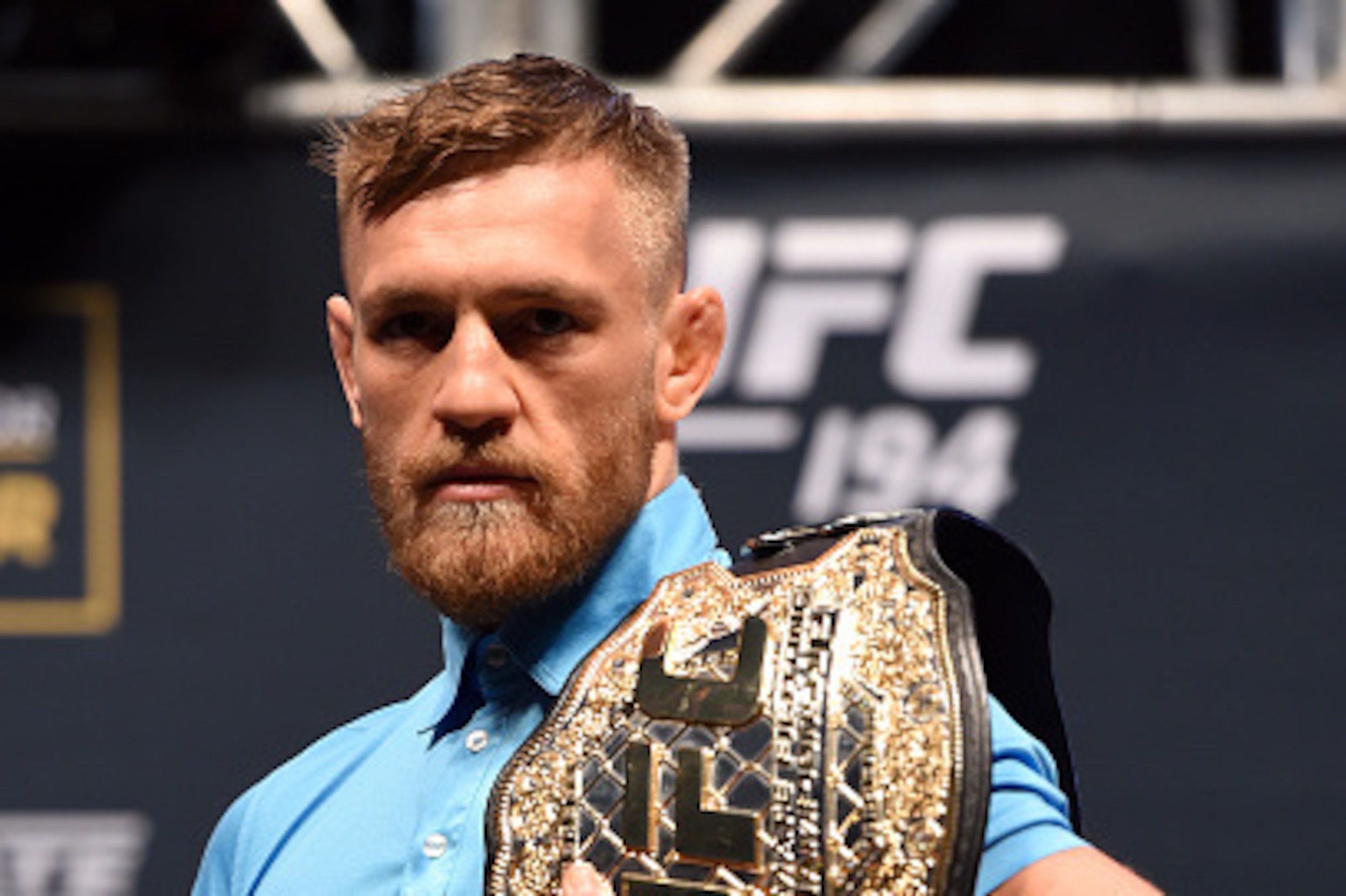 LAS VEGAS, NV - DECEMBER 09:  Conor McGregor of Ireland poses for photos during the UFC Press Conference inside MGM Grand Garden Arena on December 9, 2015 in Las Vegas, Nevada.  (Photo by Josh Hedges/Zuffa LLC/Zuffa LLC via Getty Images)