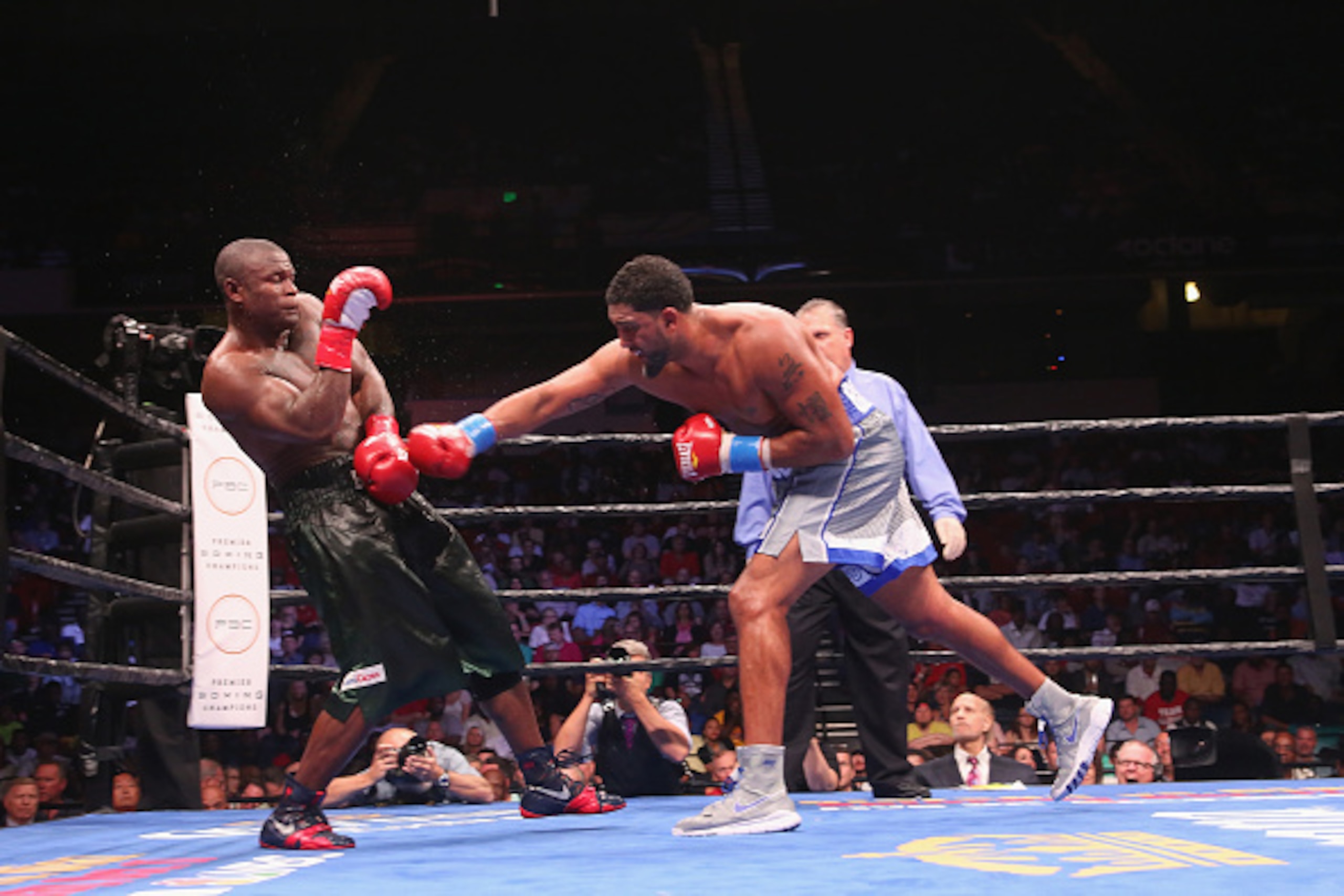 BIRMINGHAM, AL - SEPTEMBER 26:  Fred Kassi and Dominic Breazeale fight at Legacy Arena at the BJCC on September 26, 2015 in Birmingham, Alabama.  (Photo by David A. Smith/Getty Images)