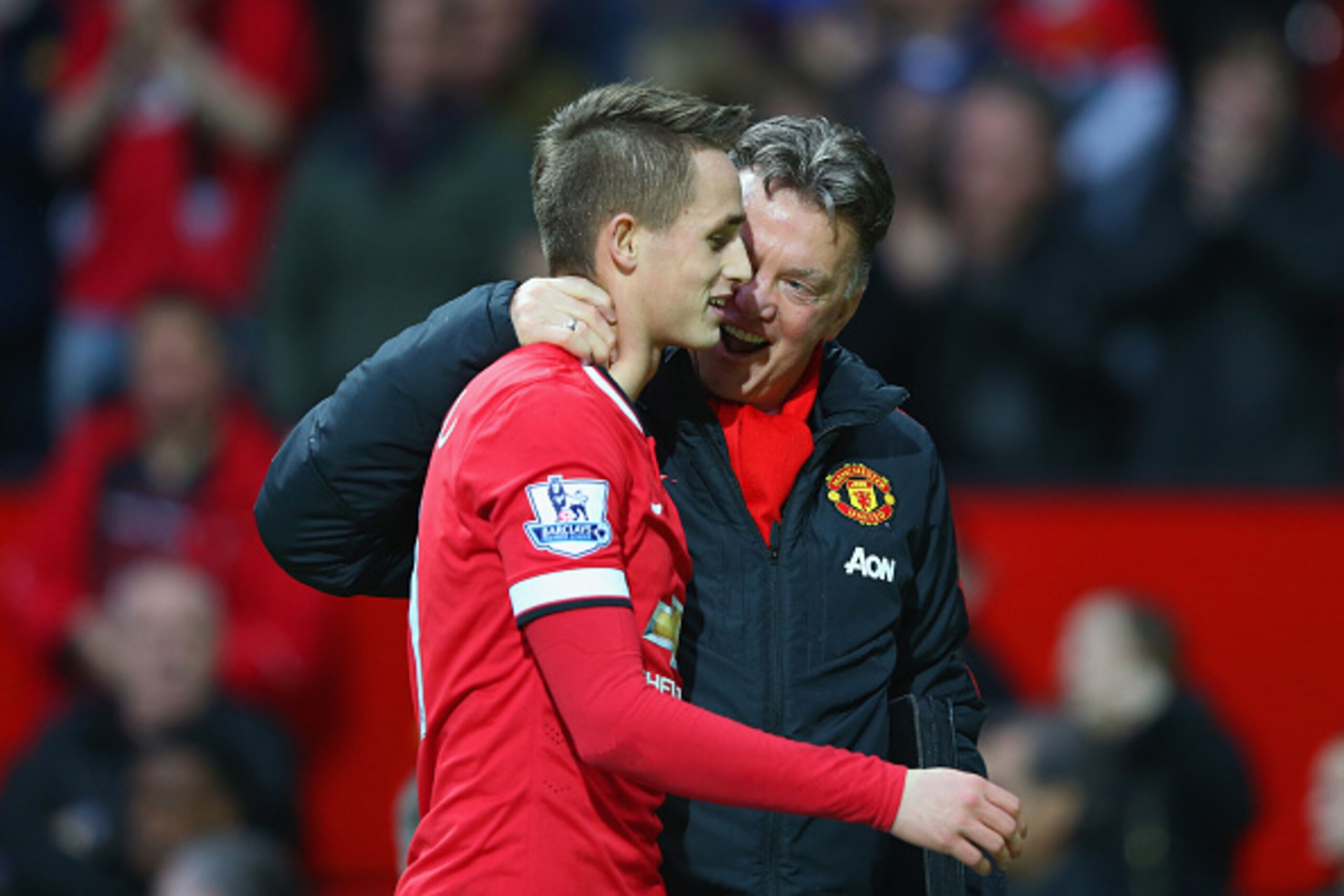 MANCHESTER, ENGLAND - FEBRUARY 28: Manager Louis van Gaal of Manchester United speaks with Adnan Januzaj of Manchester United after the Barclays Premier League match between Manchester United and Sunderland at Old Trafford on February 28, 2015 in Manches MANCHESTER, ENGLAND - FEBRUARY 28: Manager Louis van Gaal of Manchester United speaks with Adnan Januzaj of Manchester United after the Barclays Premier League match between Manchester United and Sunderland at Old Trafford on February 28, 2015 in Manches