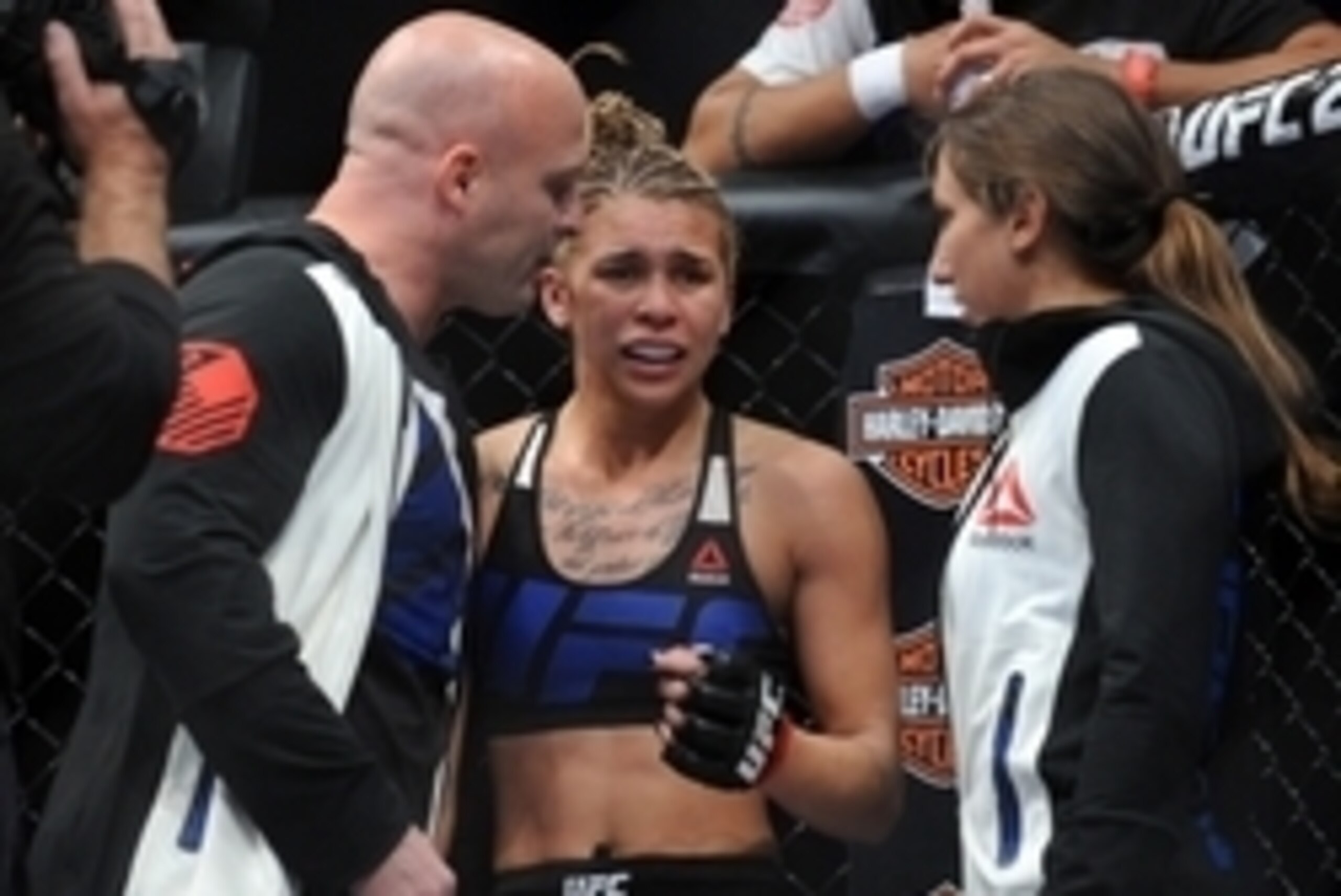 December 10, 2015; Las Vegas, NV, USA; Kailin Curran reacts to her victory against Emily Kagan during UFC Fight Night at The Chelsea at the Cosmopolitan. Mandatory Credit: Gary A. Vasquez-USA TODAY Sports