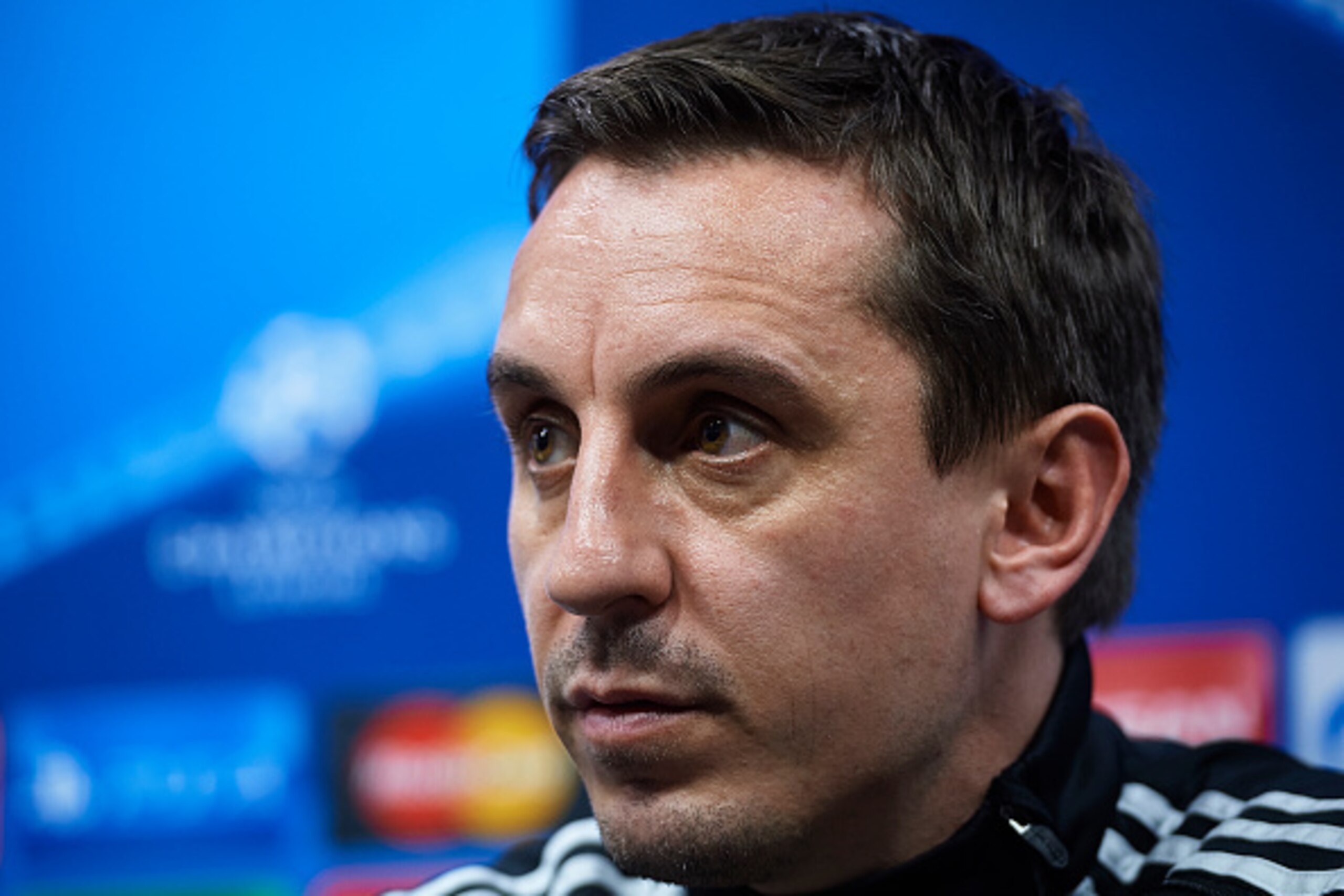 VALENCIA, SPAIN - DECEMBER 08:  Gary Neville the new manager of Valencia CF faces the media during a press conference on the eve of the UEFA Champions League Group H match against Olympique Lyonnais at Paterna Training Centre on December 08, 2015 in Valen