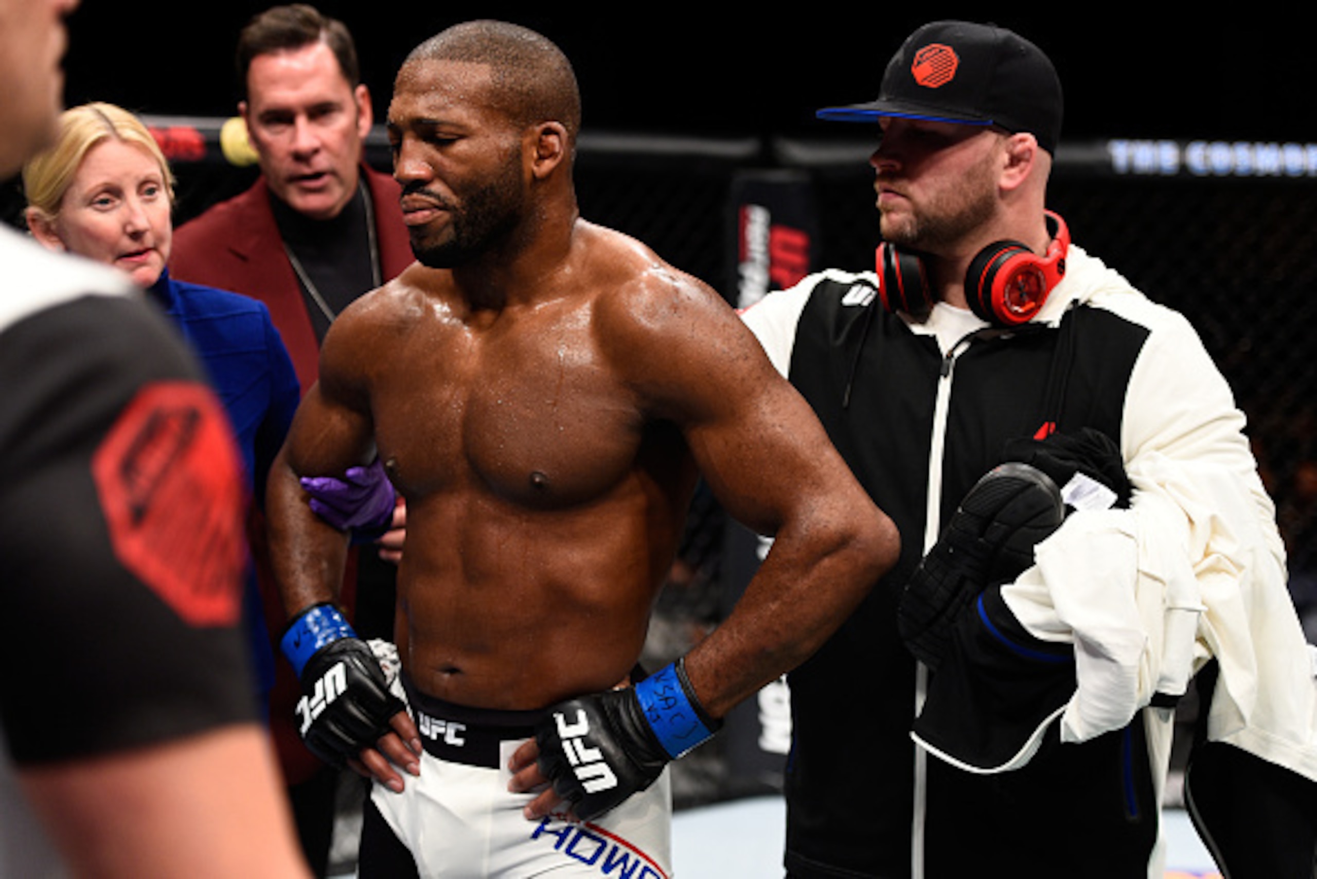LAS VEGAS, NEVADA - DECEMBER 10:  John Howard reacts to his loss to Tim Means in their welterweight bout during the UFC Fight Night event at The Chelsea at the Cosmopolitan of Las Vegas on December 10, 2015 in Las Vegas, Nevada.  (Photo by Jeff Bottari/Zu