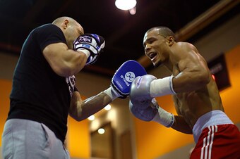 LONDON, ENGLAND - DECEMBER 07:  Chris Eubank Jr takes part in a media workout session at the Reebok Sports Club on December 7, 2015 in London, England.  (Photo by Richard Heathcote/Getty Images)