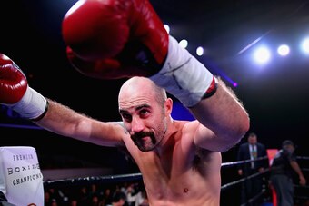 LOWELL, MA - OCTOBER 10:  Gary O'Sullivan celebrates after defeating David Toribio in their Light Heavyweight bout on October 10, 2015 at Lowell Memorial Auditorium in Lowell, Massachusetts.  (Photo by Maddie Meyer/Getty Images)