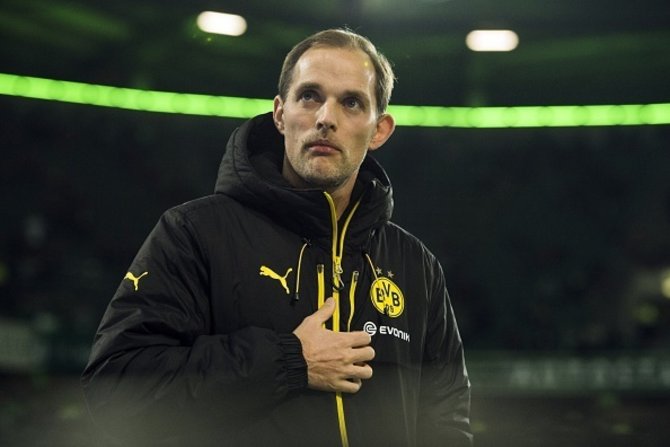 Dortmund's head coach Thomas Tuchel is pictured prior to the German first division Bundesliga football match Wolfsburg vs Dortmund in Wolfsburg on December 5, 2015.  
 / AFP / ODD ANDERSEN        (Photo credit should read ODD ANDERSEN/AFP/Getty Images)