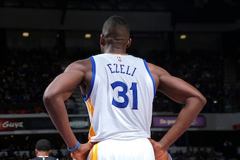 SACRAMENTO, CA - NOVEMBER 7: Festus Ezeli #31 of the Golden State Warriors looks on during the game against the Sacramento Kings on November 7, 2015 at Sleep Train Arena in Sacramento, California. NOTE TO USER: User expressly acknowledges and agrees that,
