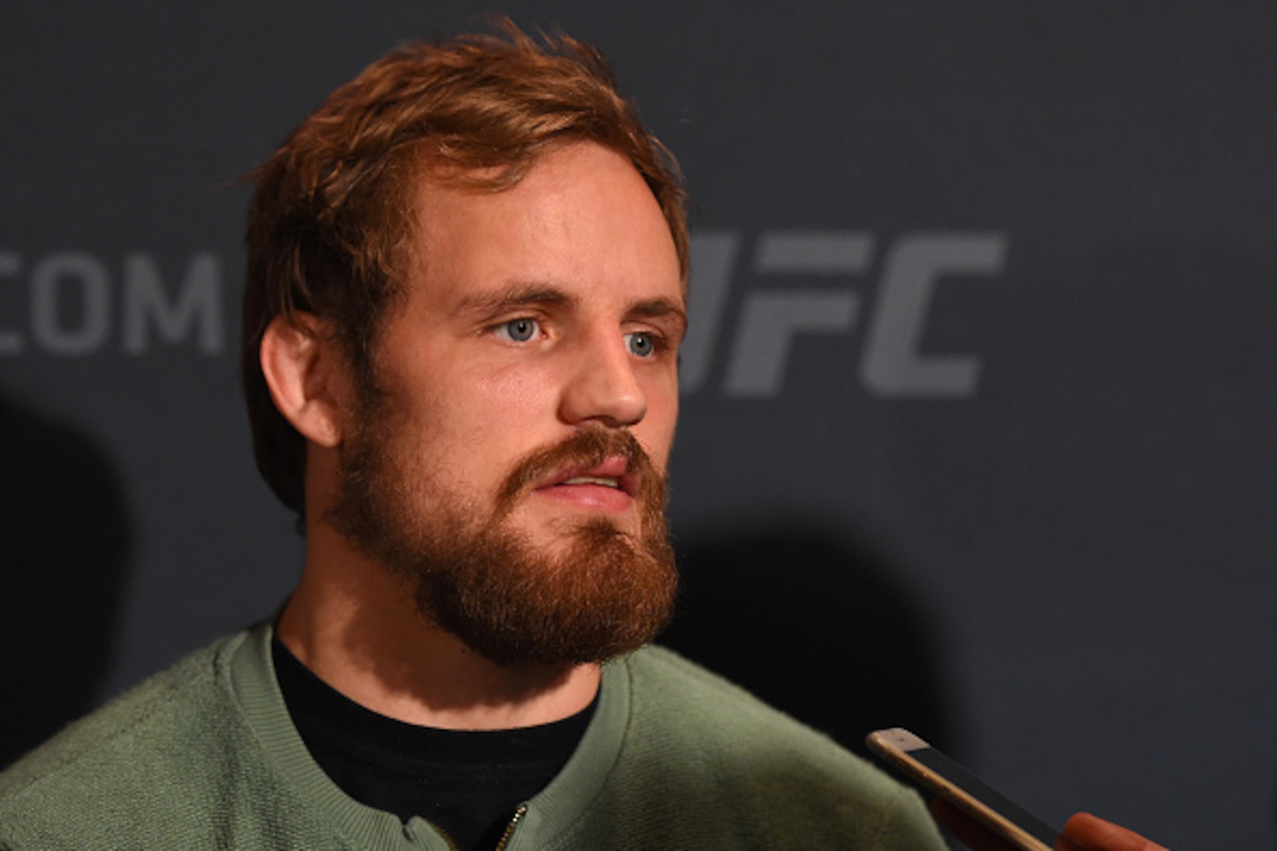 LAS VEGAS, NV - DECEMBER 09:  Gunnar Nelson of Iceland interacts with media during the UFC Ultimate Media Day at MGM Grand Hotel & Casino on December 9, 2015 in Las Vegas, Nevada.  (Photo by Josh Hedges/Zuffa LLC/Zuffa LLC via Getty Images)