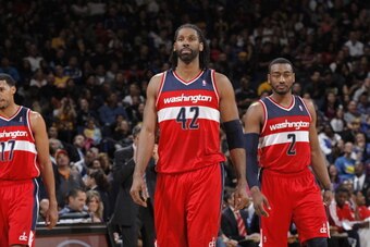 OAKLAND, CA - MARCH 23: Nene #42 of the Washington Wizards against the Golden State Warriors on March 23, 2013 at Oracle Arena in Oakland, California. NOTE TO USER: User expressly acknowledges and agrees that, by downloading and or using this photograph, 