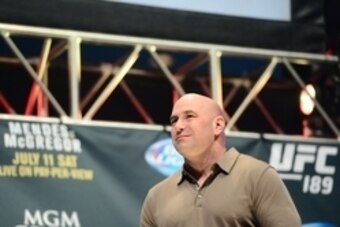 Jul 10, 2015; Las Vegas, NV, USA; UFC president Dana White looks on during weigh-ins for UFC 189 at MGM Grand Garden Arena. Mandatory Credit: Joe Camporeale-USA TODAY Sports