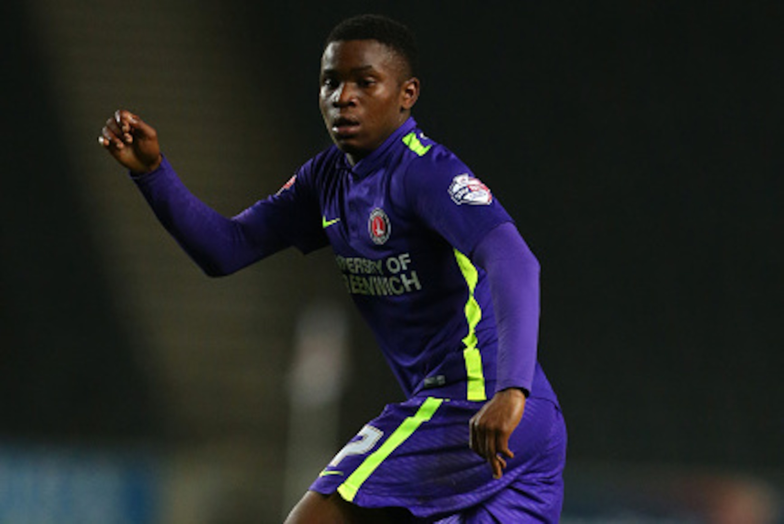 MILTON KEYNES, ENGLAND - NOVEMBER 03:  Ademola Lookman of Charlton Athletic during the Sky Bet Championship match between MK Dons and Charlton Athletic at Stadium mk on November 3, 2015 in Milton Keynes, United Kingdom.  (Photo by Catherine Ivill - AMA/Ge