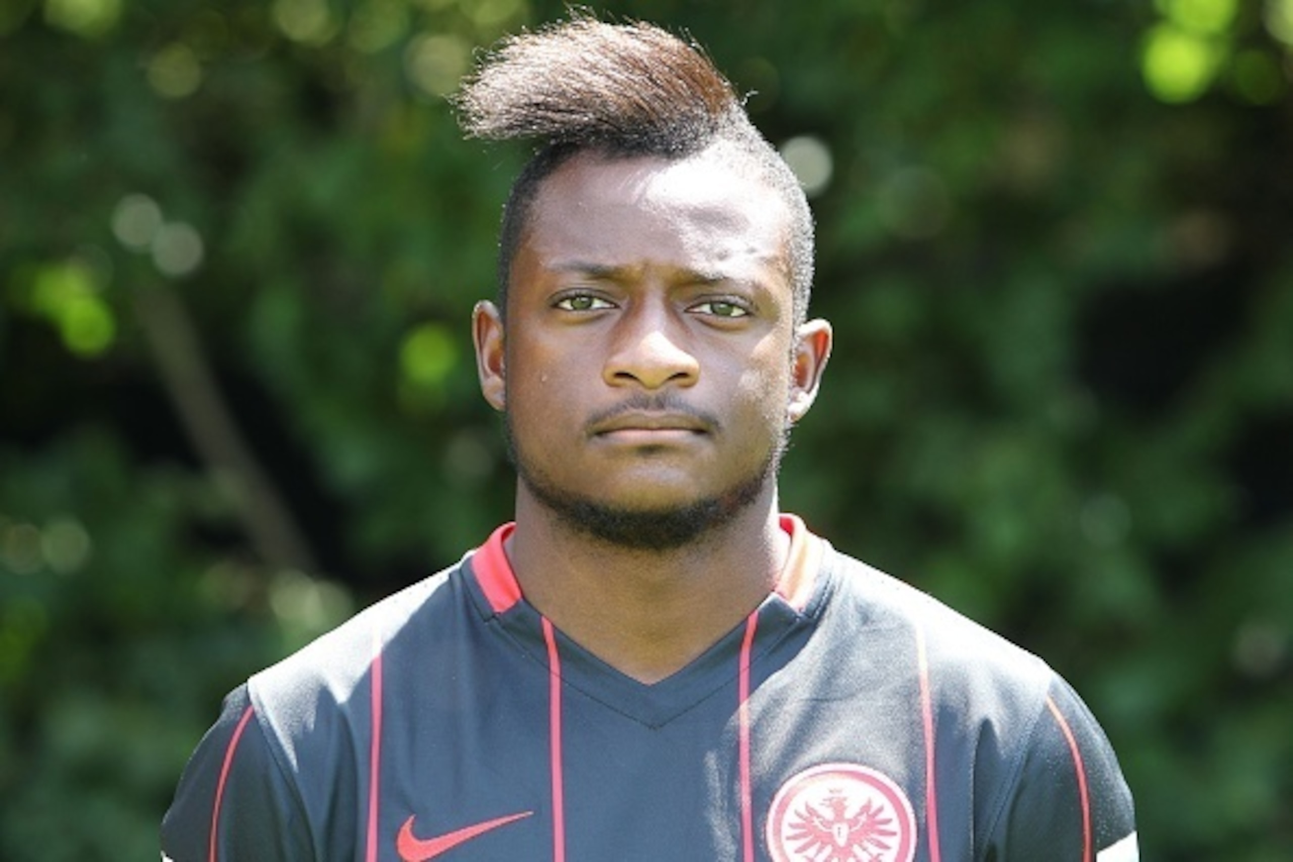 David Kinsombi of German first division Bundesliga team Eintracht Frankfurt poses for a photo in Frankfurt, Germany, on July 15, 2015. AFP PHOTO / DANIEL ROLAND        (Photo credit should read DANIEL ROLAND/AFP/Getty Images)