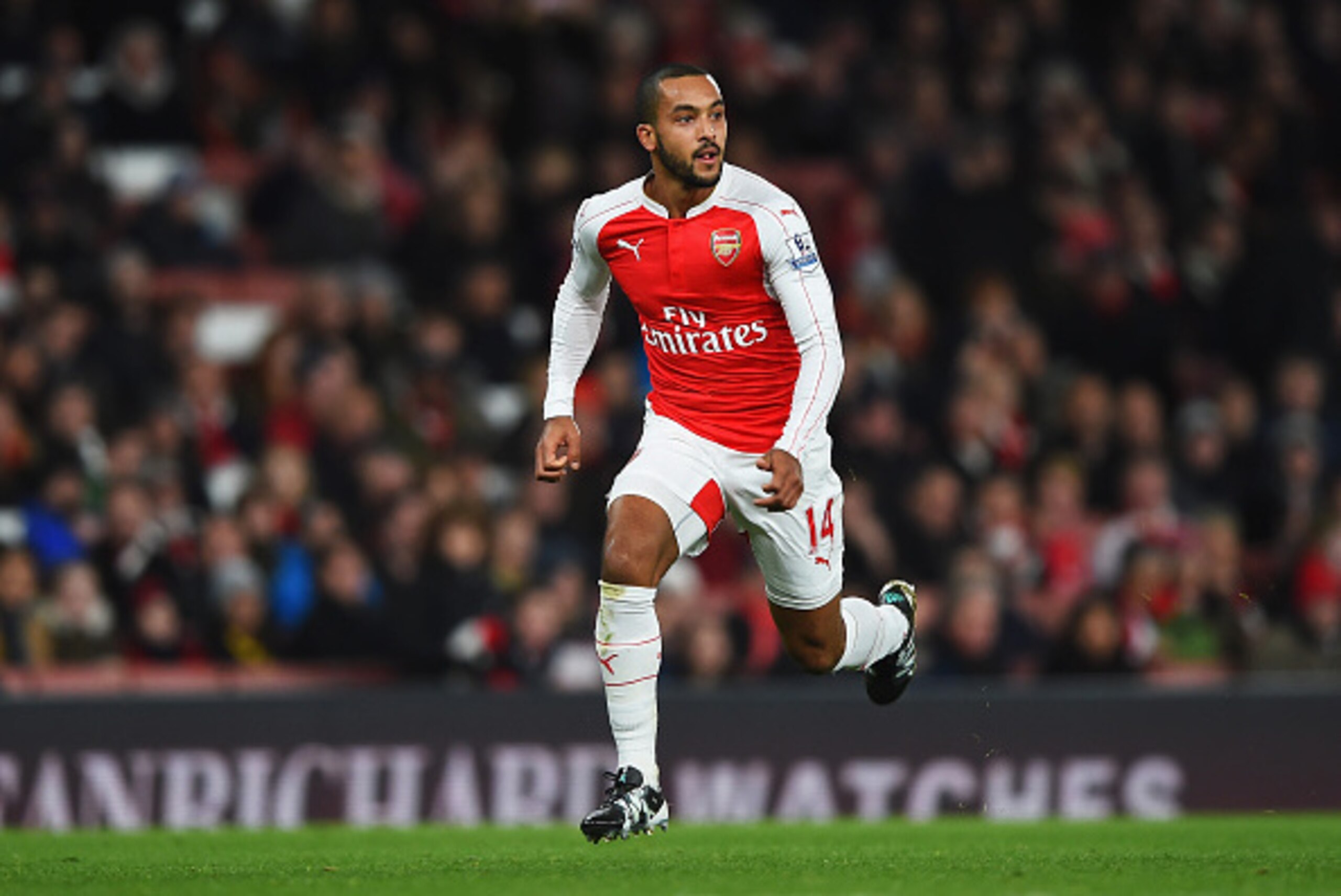 LONDON, ENGLAND - DECEMBER 05:  Theo Walcott of Arsenal in action during the Barclays Premier League match between Arsenal and Sunderland at Emirates Stadiumon December 5, 2015 in London, England.  (Photo by Shaun Botterill/Getty Images)