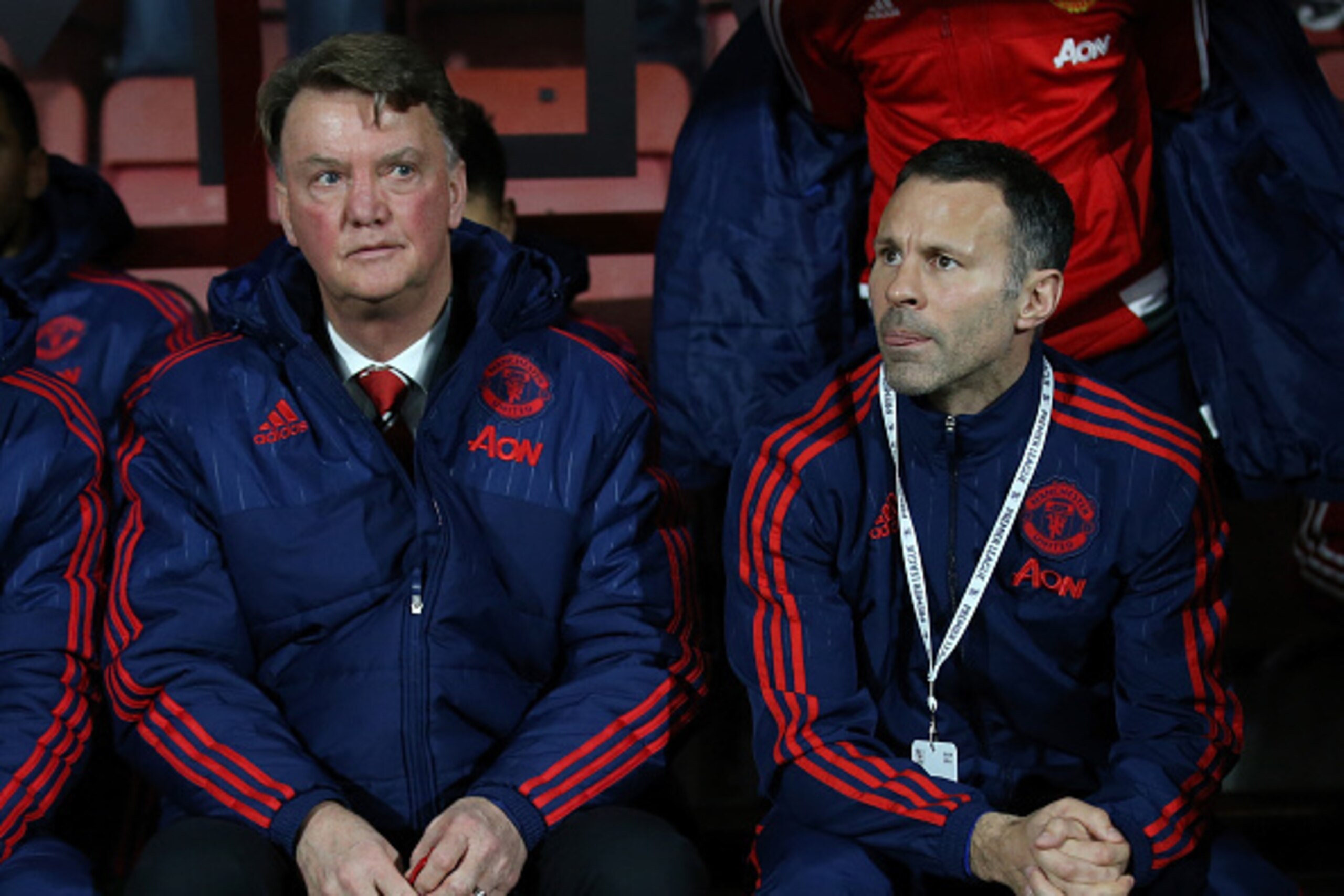 BOURNEMOUTH, ENGLAND - DECEMBER 12: Louis van Gaal, Manager of Manchester United and Assistant coach Ryan Giggs prior to the Barclays Premier League match between A.F.C. Bournemouth and Manchester United at Vitality Stadium on December 12, 2015 in Bournem