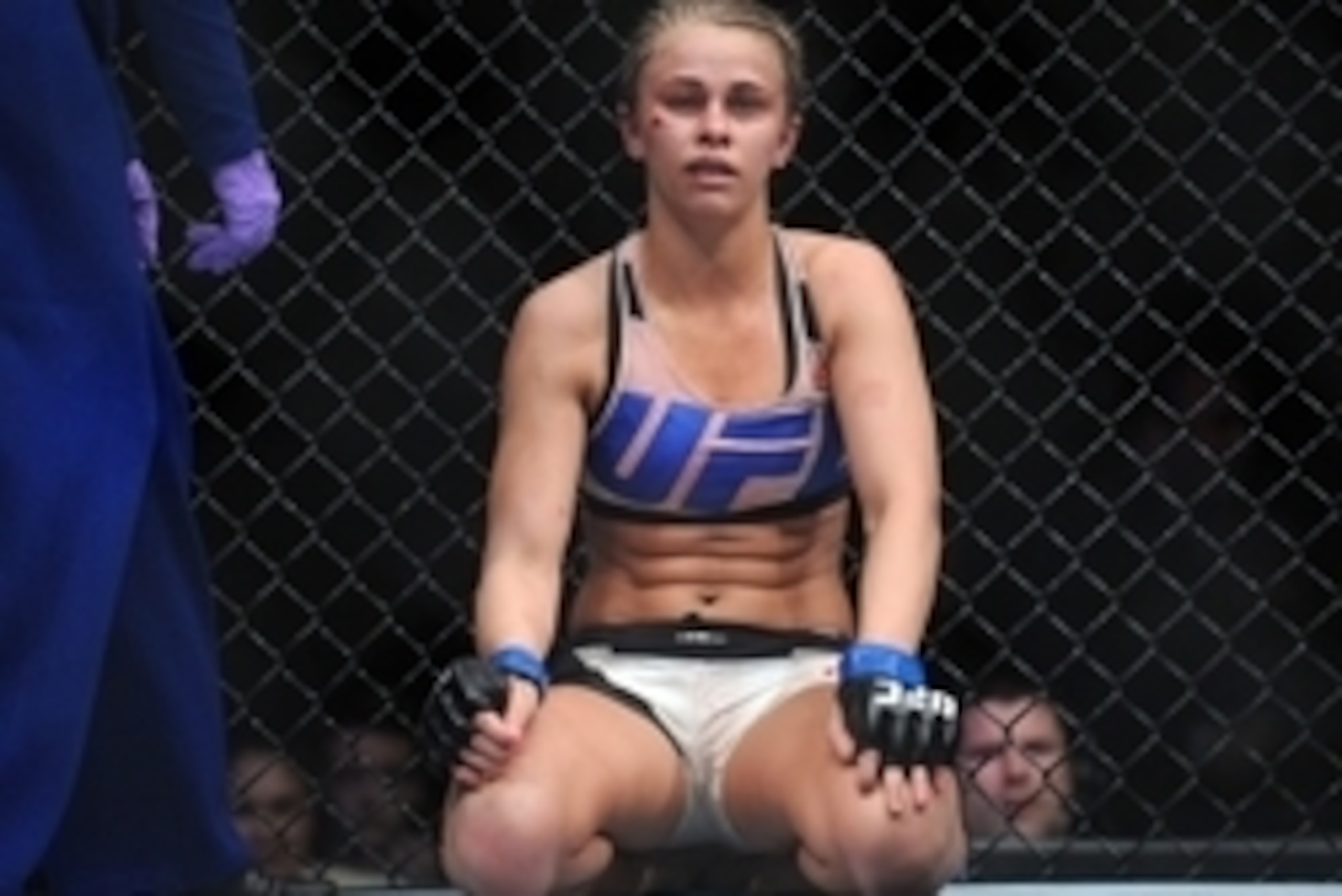 December 10, 2015; Las Vegas, NV, USA; Paige VanZant reacts following her loss against Rose Namajunas during UFC Fight Night at The Chelsea at the Cosmopolitan. Mandatory Credit: Gary A. Vasquez-USA TODAY Sports December 10, 2015; Las Vegas, NV, USA; Paige VanZant reacts following her loss against Rose Namajunas during UFC Fight Night at The Chelsea at the Cosmopolitan. Mandatory Credit: Gary A. Vasquez-USA TODAY Sports