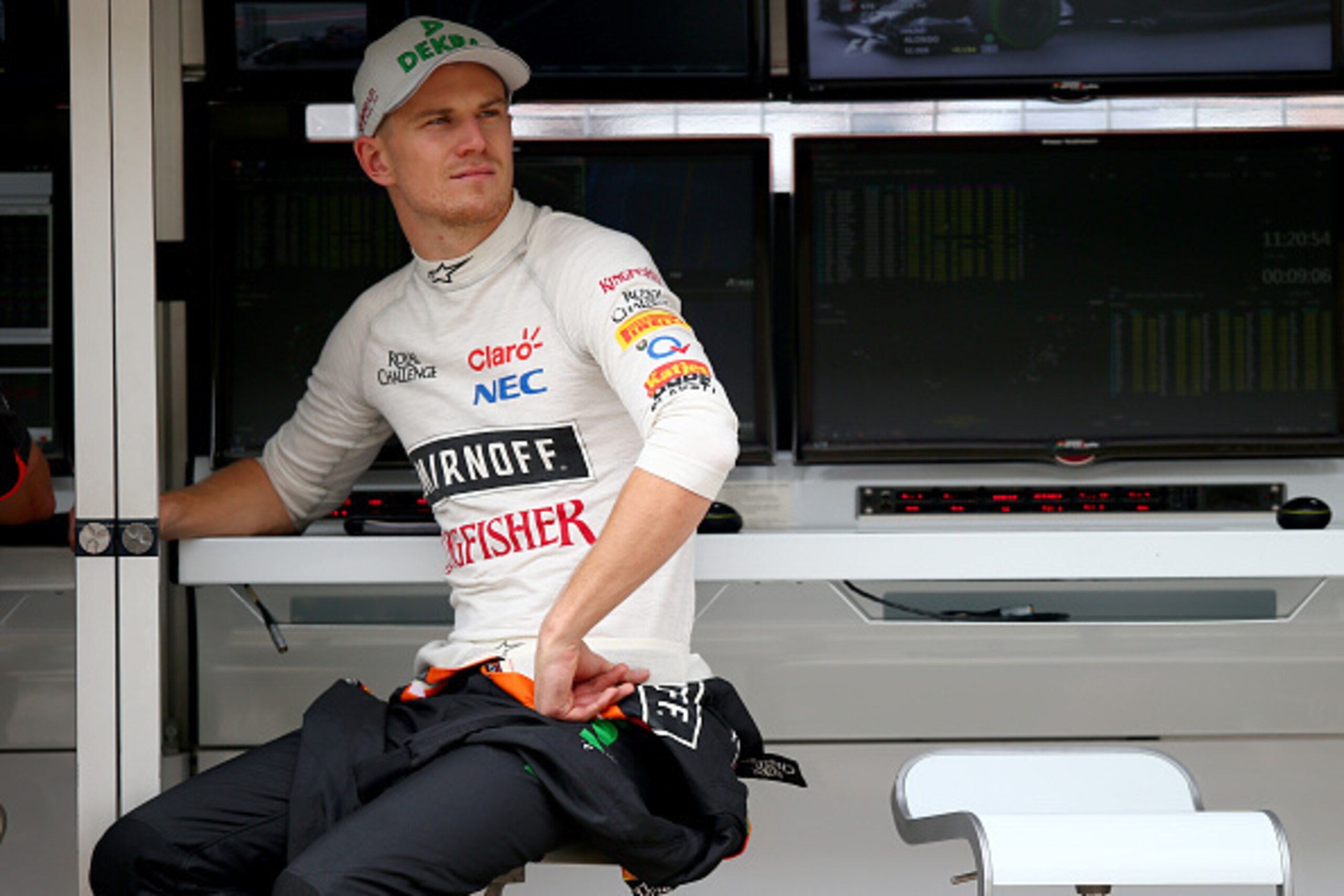 AUSTIN, TX - OCTOBER 23:  Nico Hulkenberg of Germany and Force India sits on the pit wall during practice for the United States Formula One Grand Prix at Circuit of The Americas on October 23, 2015 in Austin, United States.  (Photo by Mark Thompson/Getty 