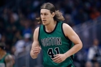 Nov 29, 2015; Orlando, FL, USA; Boston Celtics center Kelly Olynyk (41) runs down court during the second half of a basketball game against the Orlando Magic at Amway Center. Mandatory Credit: Reinhold Matay-USA TODAY Sports