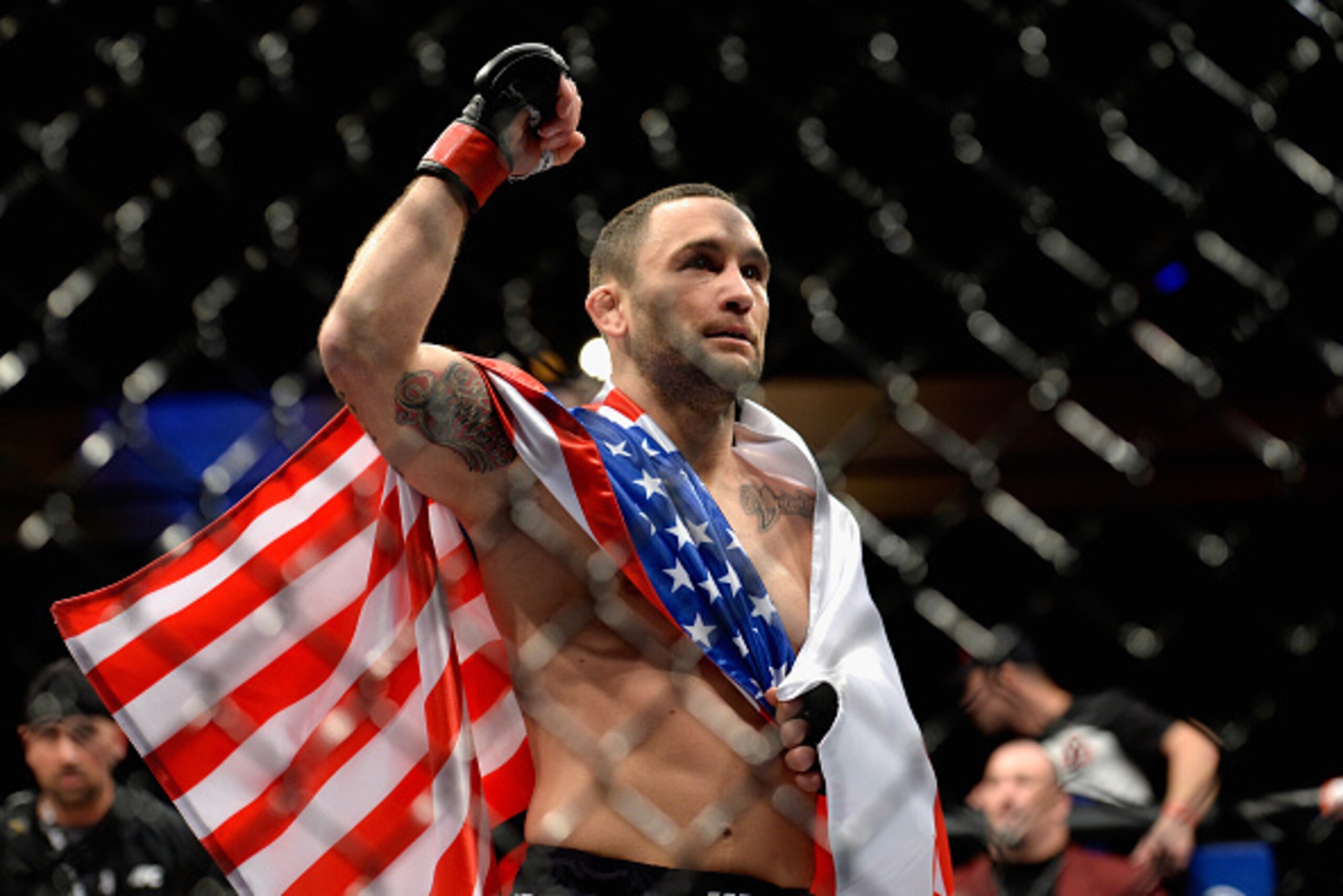 LAS VEGAS, NV - DECEMBER 11: Frankie Edgar reacts to his victory over Chad Mendes in their featherweight bout during the TUF Finale event inside The Chelsea at The Cosmopolitan of Las Vegas on December 11, 2015 in Las Vegas, Nevada.  (Photo by Brandon Mag