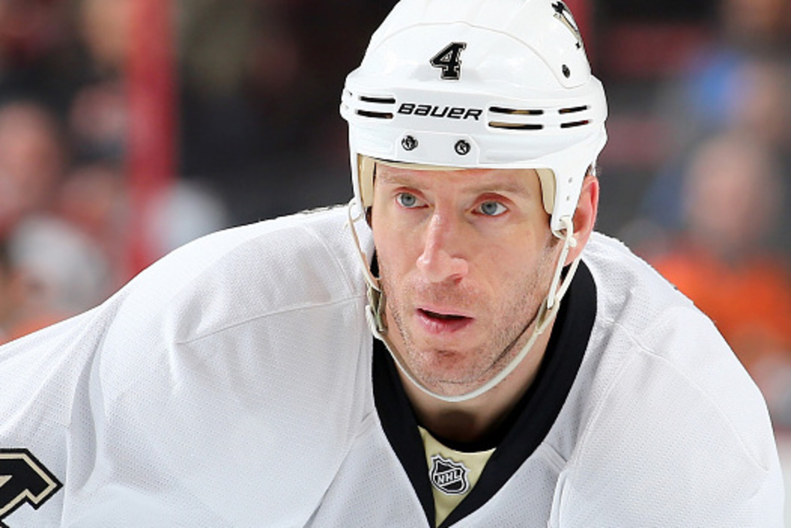 PHILADELPHIA, PA - APRIL 05: Rob Scuderi #4 of the Pittsburgh Penguins waits for the face off in the period against the Philadelphia Flyers on April 5, 2015 at the Wells Fargo Center in Philadelphia, Pennsylvania. (Photo by Elsa/Getty Images) PHILADELPHIA, PA - APRIL 05: Rob Scuderi #4 of the Pittsburgh Penguins waits for the face off in the period against the Philadelphia Flyers on April 5, 2015 at the Wells Fargo Center in Philadelphia, Pennsylvania. (Photo by Elsa/Getty Images)