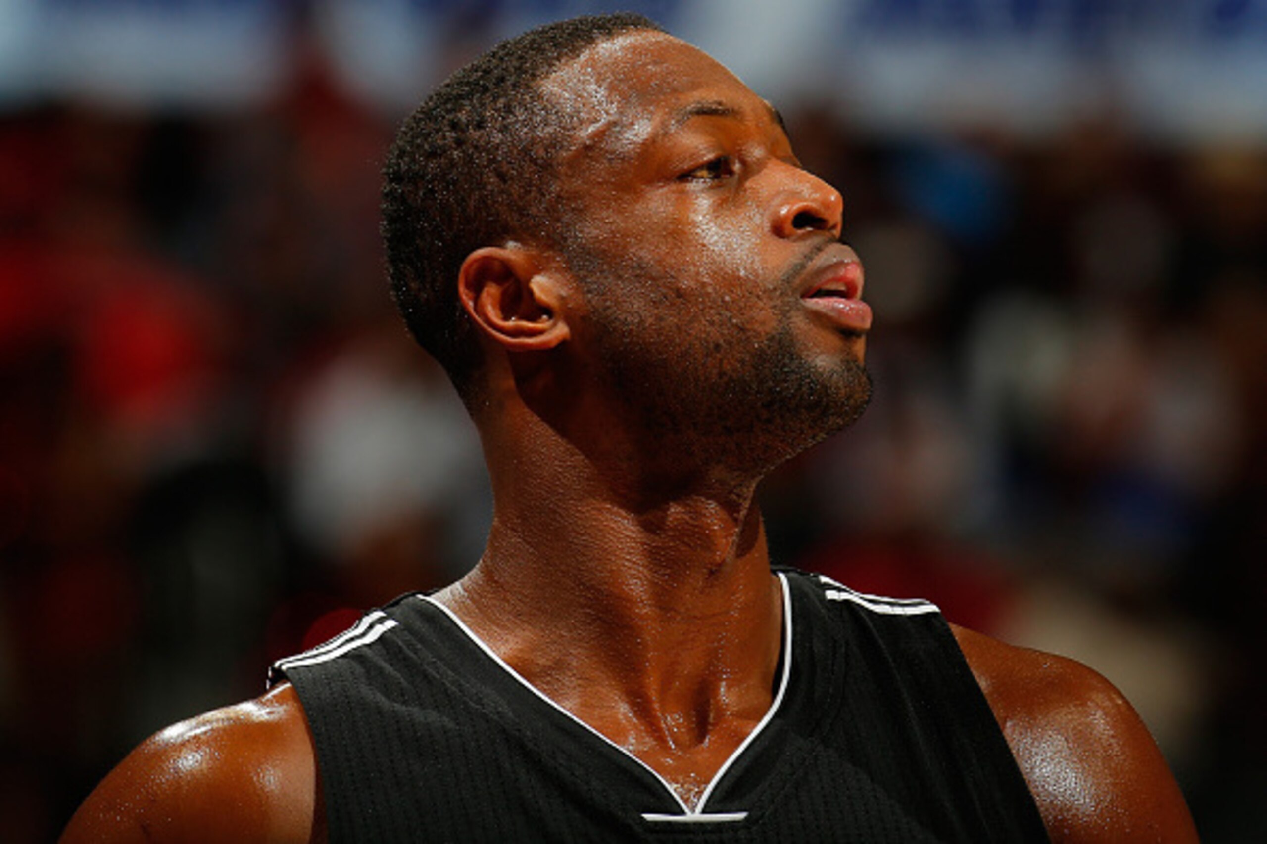 ATLANTA, GA - DECEMBER 14:  Dwyane Wade #3 of the Miami Heat looks on during the game against the Atlanta Hawks at Philips Arena on December 14, 2015 in Atlanta, Georgia.  NOTE TO USER User expressly acknowledges and agrees that, by downloading and or usi