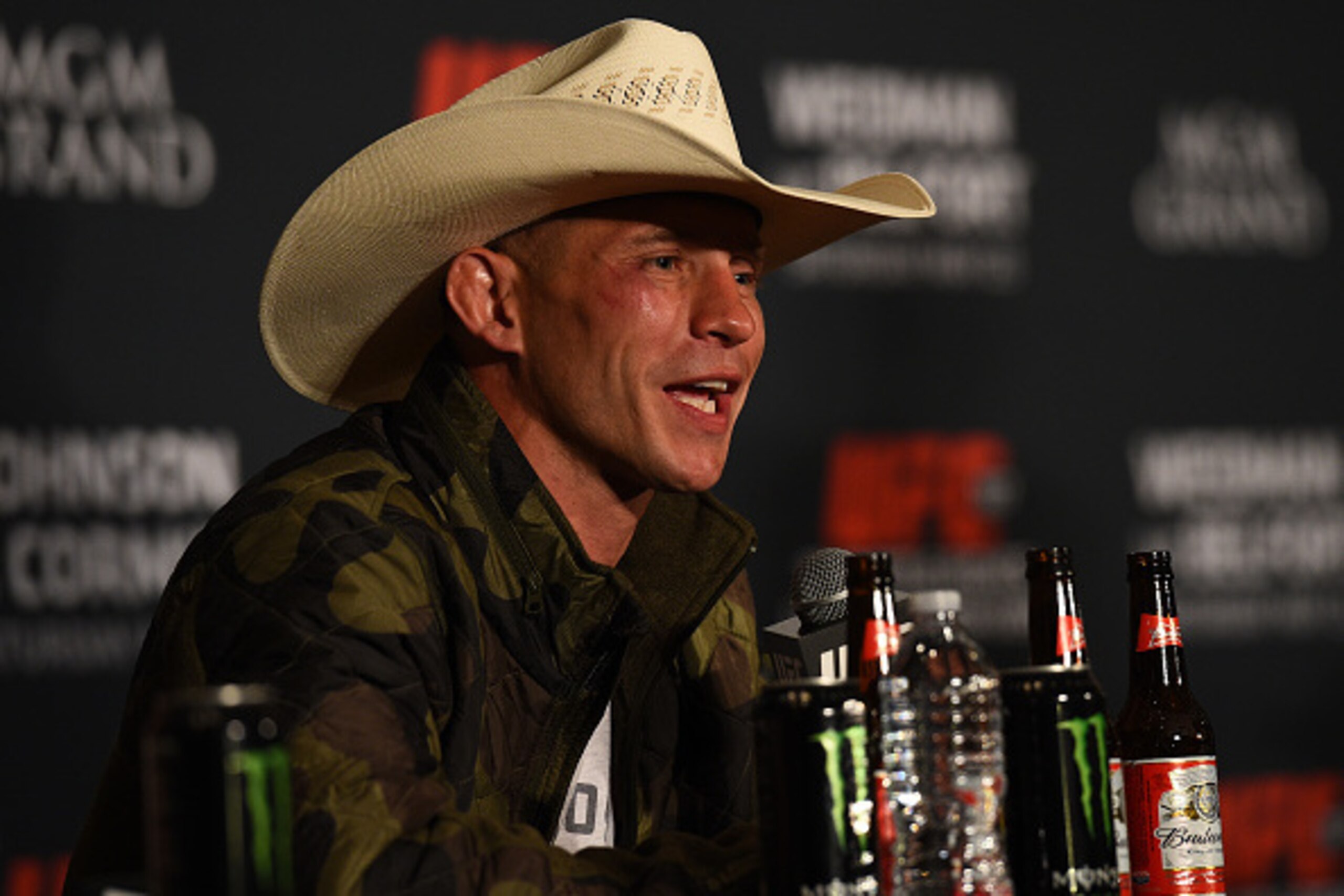 LAS VEGAS, NEVADA - MAY 23:  Donald Cerrone speaks to the media during the UFC 187 post-fight press conference inside the MGM Grand Hotel & Casino on May 23, 2015 in Las Vegas, Nevada. (Photo by Brandon Magnus/Zuffa LLC/Zuffa LLC via Getty Images)