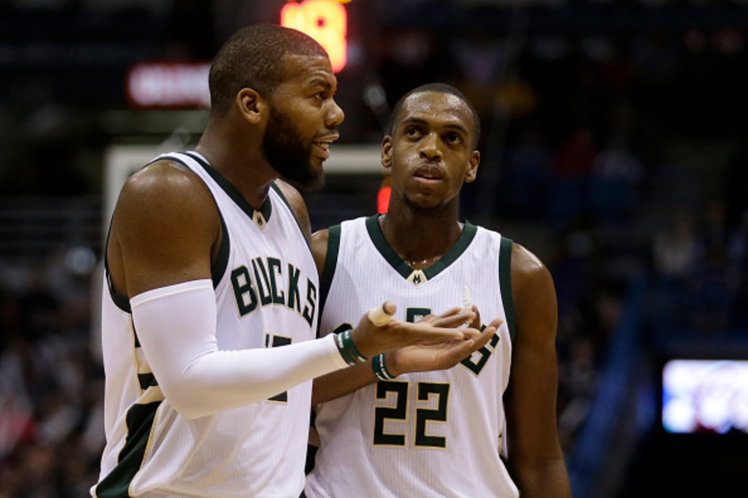 MILWAUKEE, WI - DECEMBER 12: Greg Monroe #15 of the Milwaukee Bucks talks to the referee after getting called for a technical foul during the third quarter against the Golden State Warriors at BMO Harris Bradley Center on December 12, 2015 in Milwaukee, W