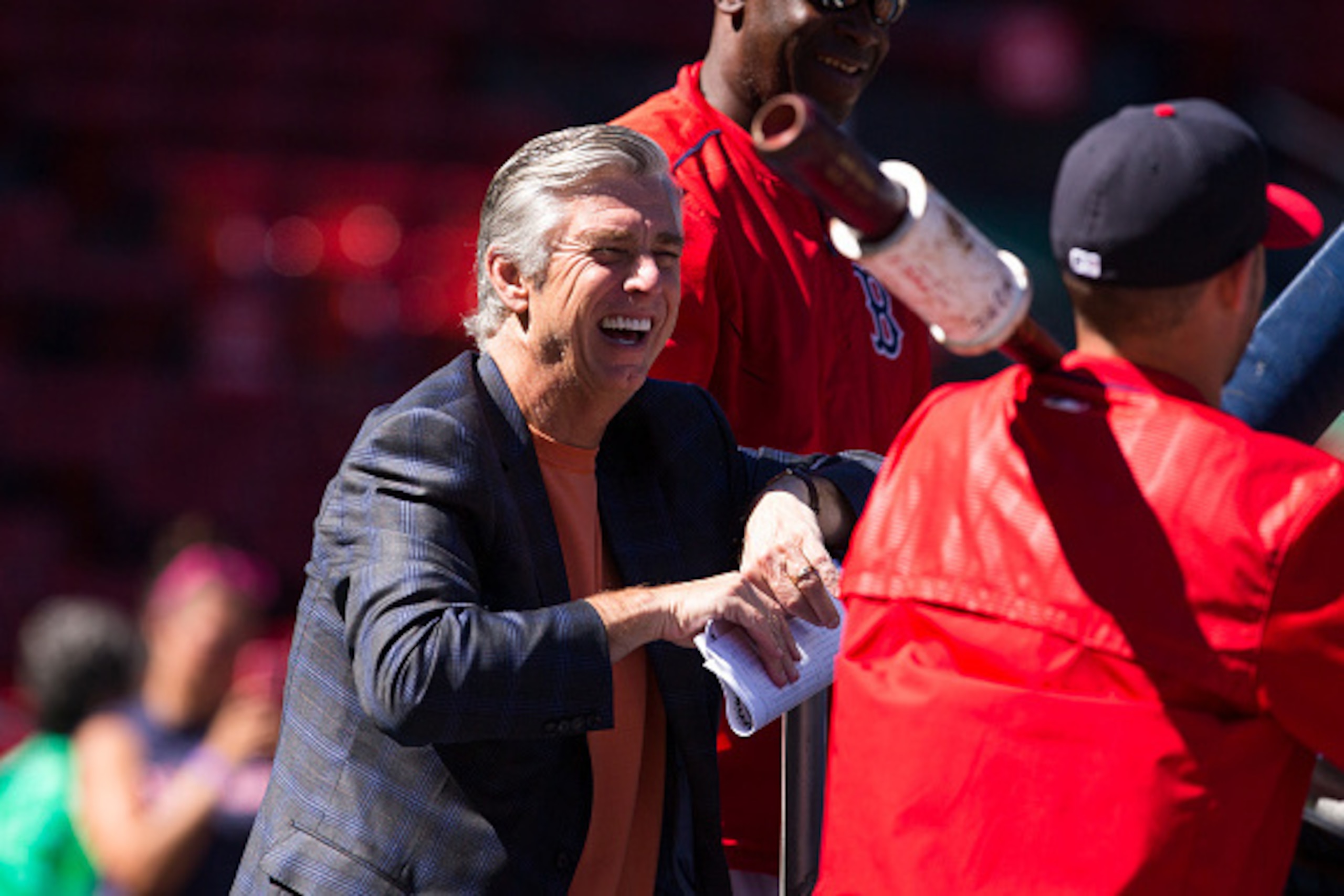BOSTON, MA - SEPTEMBER 5: Dave Dombrowski the President of Baseball Operations for the Boston Red Sox watches batting practice before a game against the Philadelphia Phillies at Fenway Park on September 5, 2015 in Boston, Massachusetts. (Photo by Rich Gag