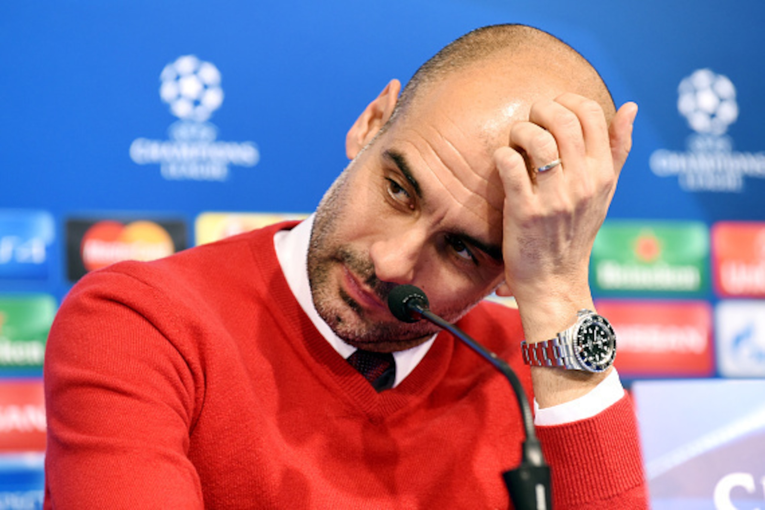 Bayern Munich's Spanish head coach Pep Guardiola looks on during a press conference on December 8, 2015 at the Maksimir Stadium in Zagreb, on the eve of the UEFA Champions League group stage F football match between bayern Munich and Dinamo Zagreb.
 / AFP