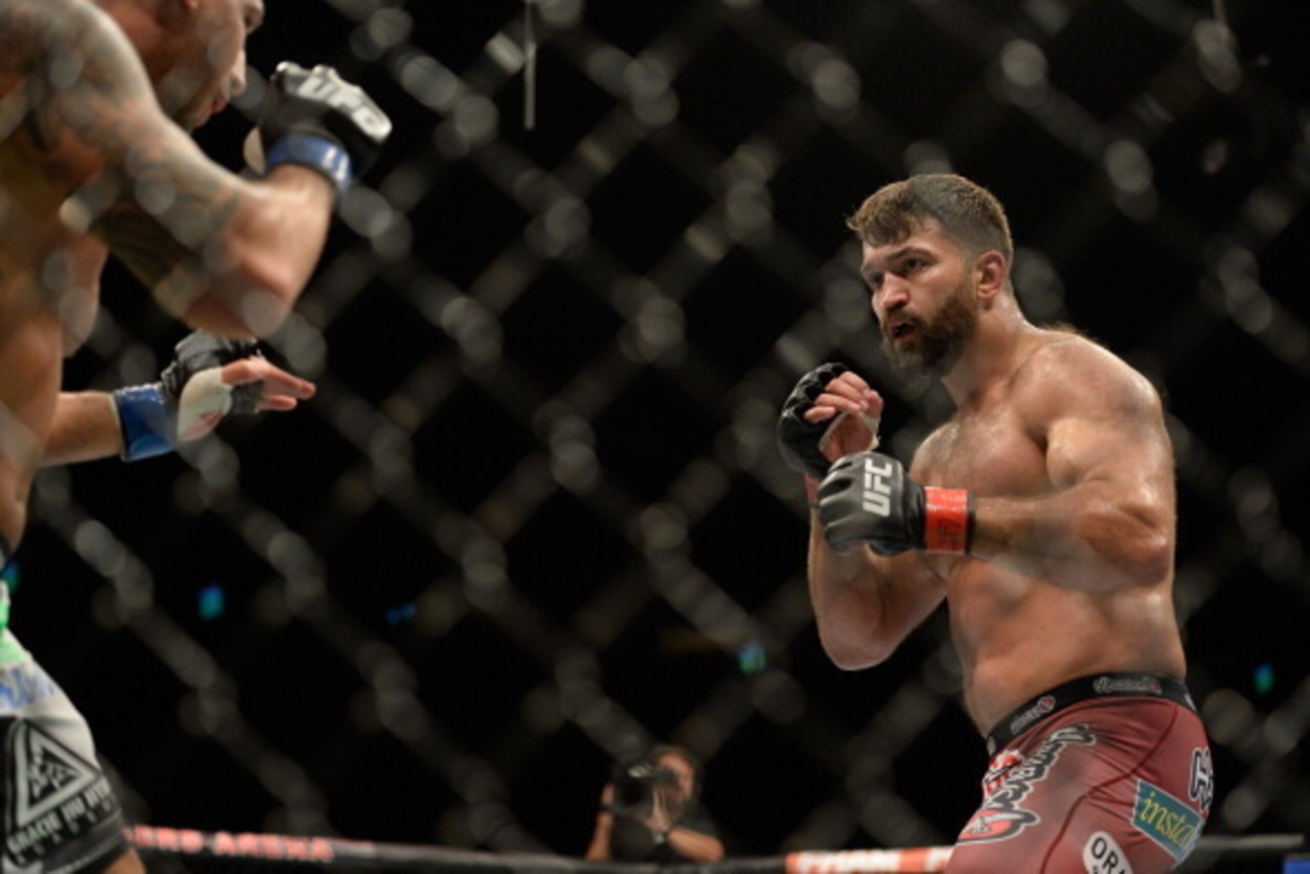 VANCOUVER, BC - JUNE 14:  (R-L) Andrei Arlovski looks to strike Brendan Schaub during the UFC 174 event at Rogers Arena on June 14, 2014 in Vancouver, British Columbia, Canada. (Photo by Jeff Bottari/Zuffa LLC/Zuffa LLC via Getty Images)